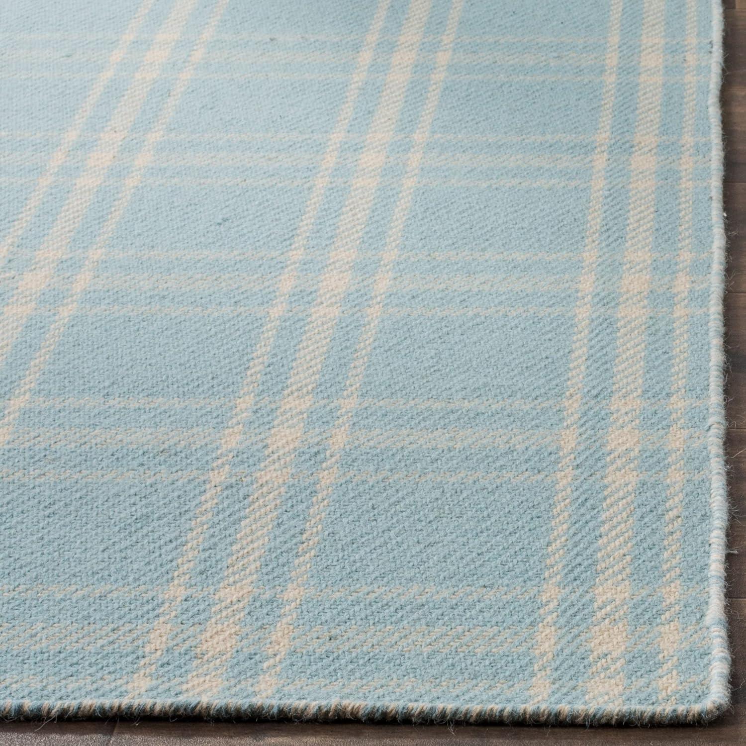 Light Blue Handwoven Kilim Wool Rug 8' x 10' - Reversible and Stain-Resistant