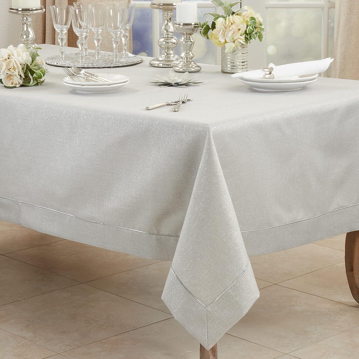 Bourget Collection Shimmering Tablecloth with Piping Detail