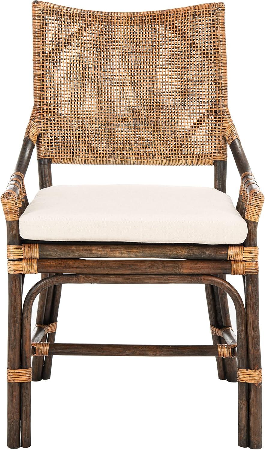 SAFAVIEH Donatella Rattan Chairs, Natural Wash/Black Legs/White Cushion (22 in. W x 24 in. D x 37 in. H)