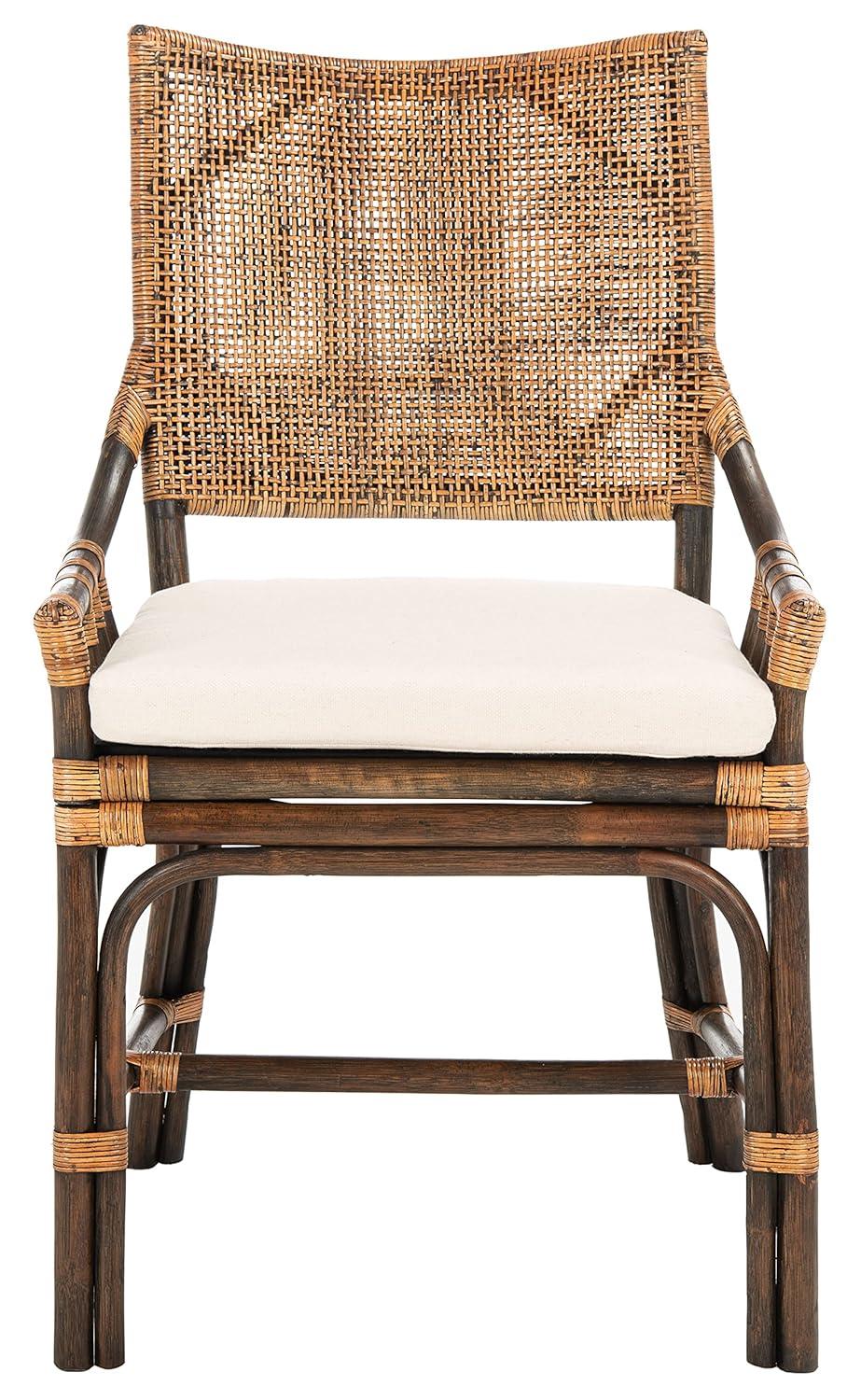 SAFAVIEH Donatella Rattan Chairs, Natural Wash/Black Legs/White Cushion (22 in. W x 24 in. D x 37 in. H)