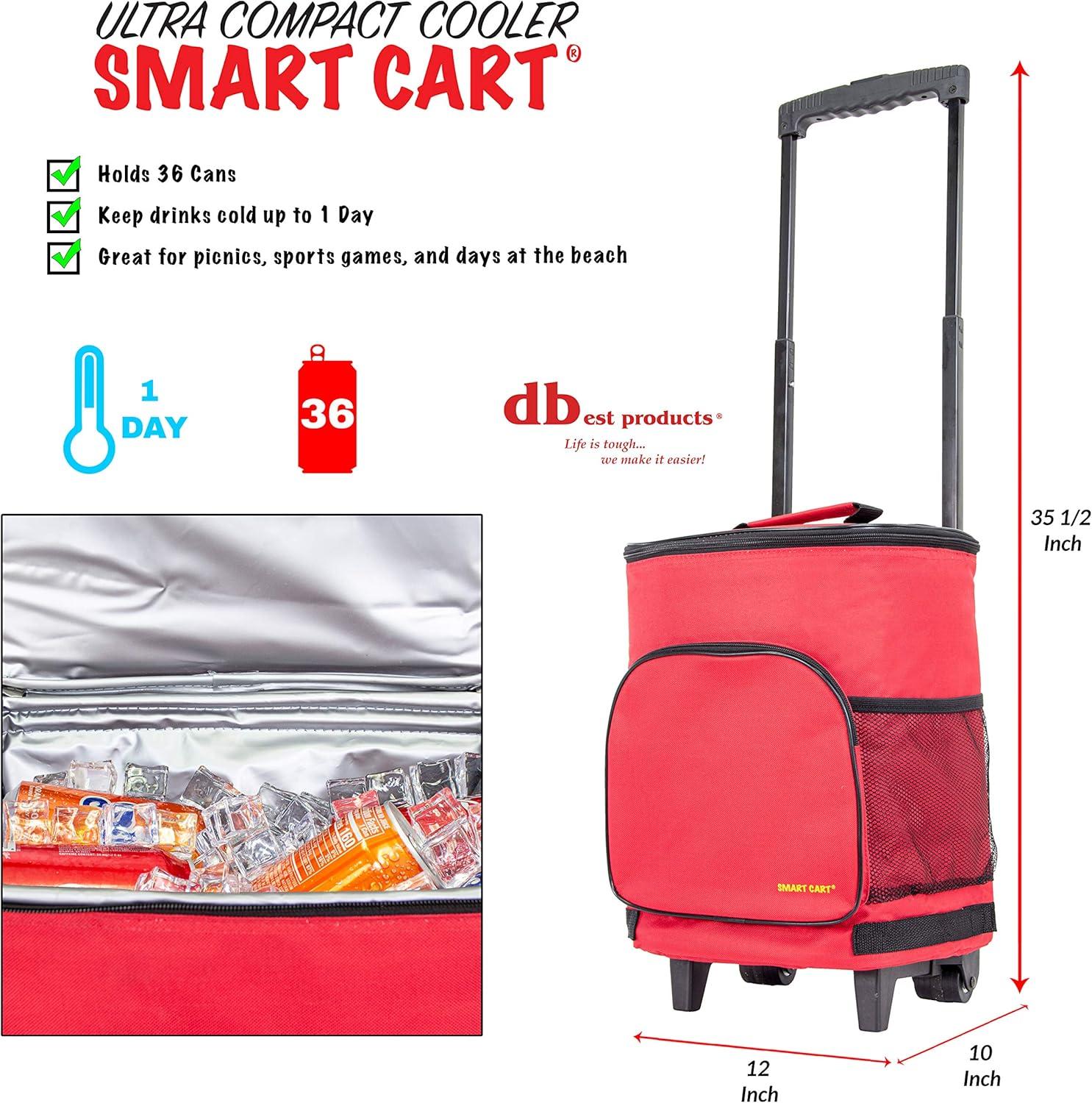 dbest products Ultra Compact Cooler Smart Cart, Insulated Collapsible Rolling Tailgate BBQ Beach Summer - Red