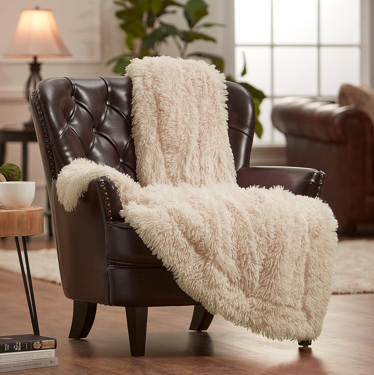 Chanasya Solid Faux Long Fur Fuzzy Throw Blanket