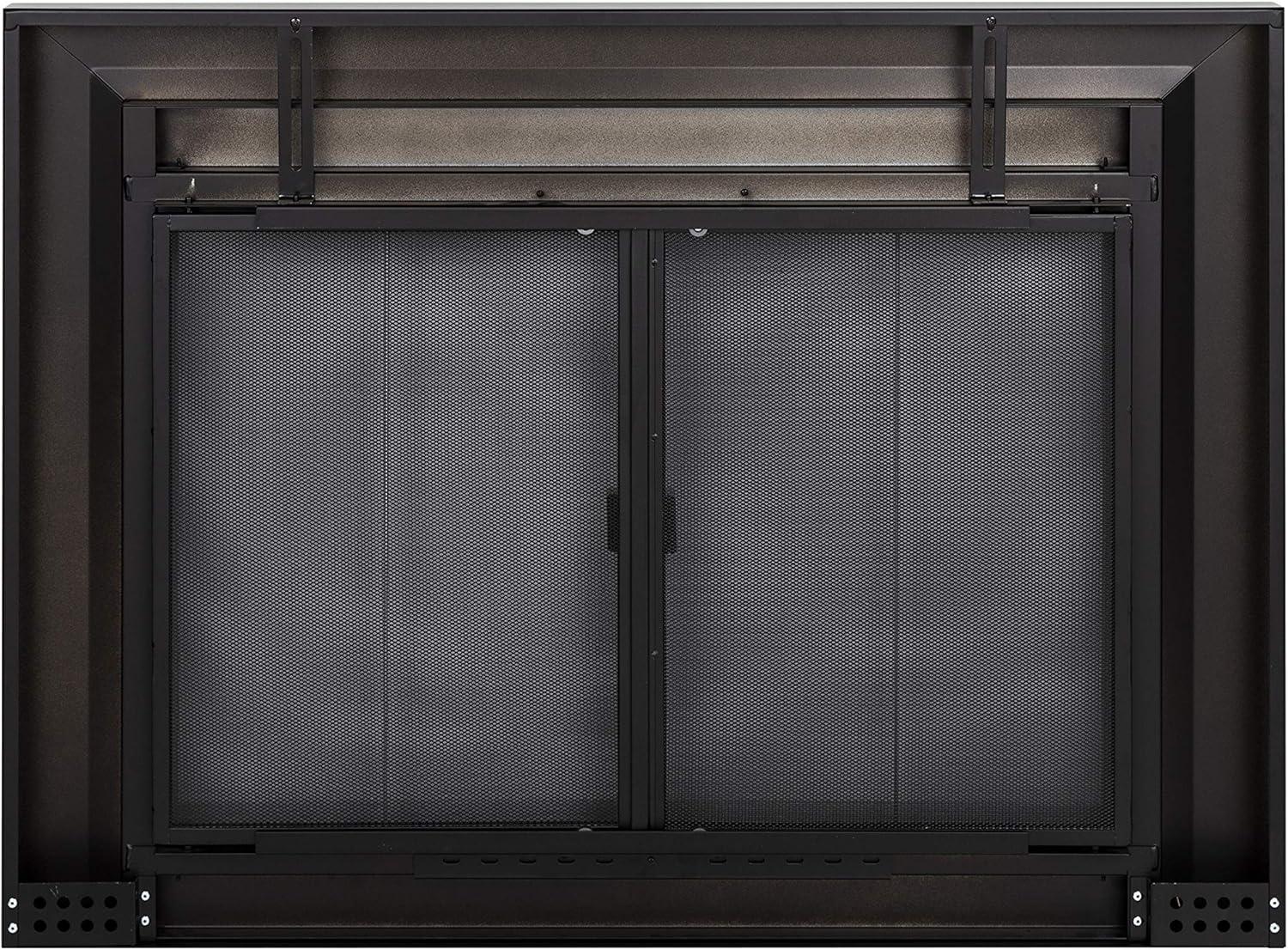 Pleasant Hearth Clairmont Fireplace Screen and Bi-Fold Track-Free Smoked Glass Doors - Black