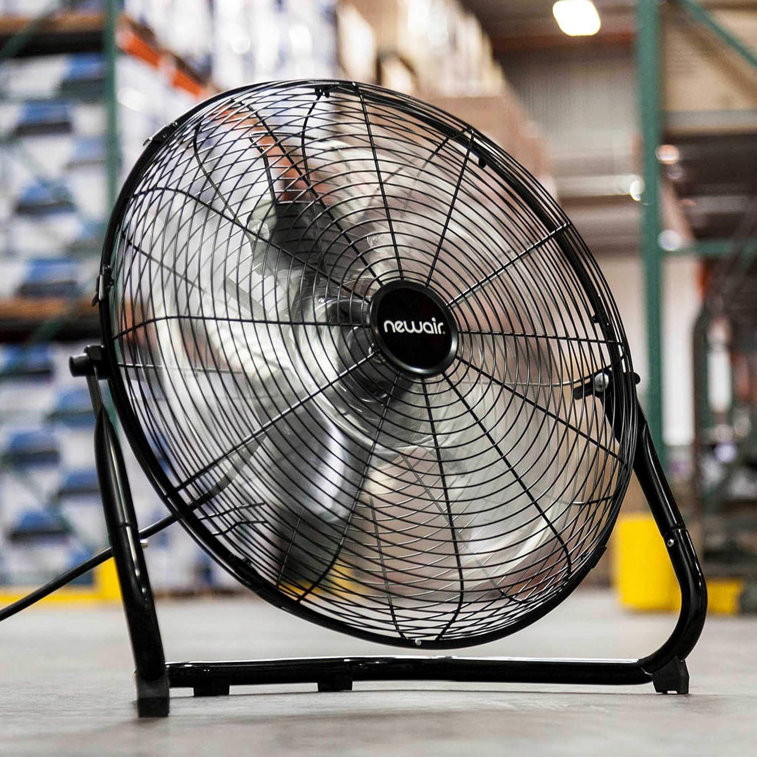 Newair 18" High-Velocity Industrial Floor Fan, Heavy Duty Metal Fan, Adjustable Tilt and 3 Speeds up to 4012 CFM, Rotatory Switch