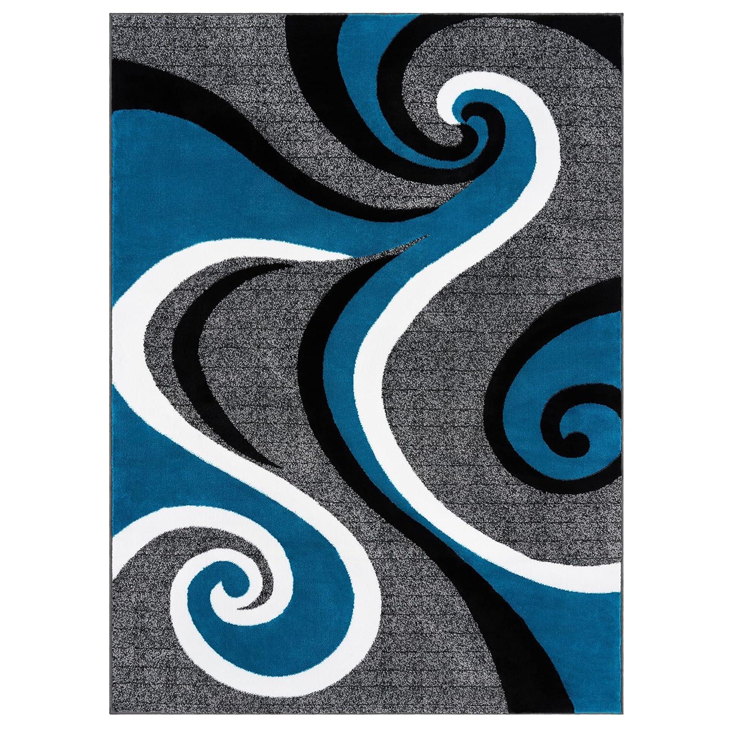 Luxe Weavers Contemporary Abstract Geometric Swirl Area Rug, Turquoise 4x5