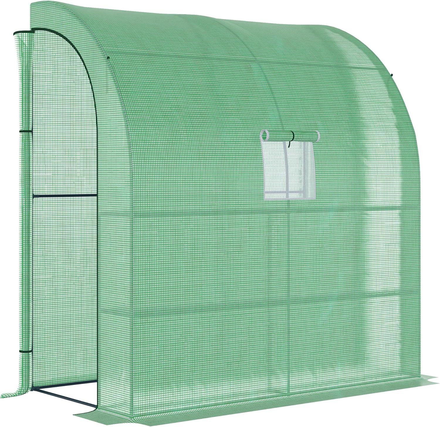 Green Walk-In Lean-to Greenhouse with Polyethylene Cover and Alloy Steel Frame