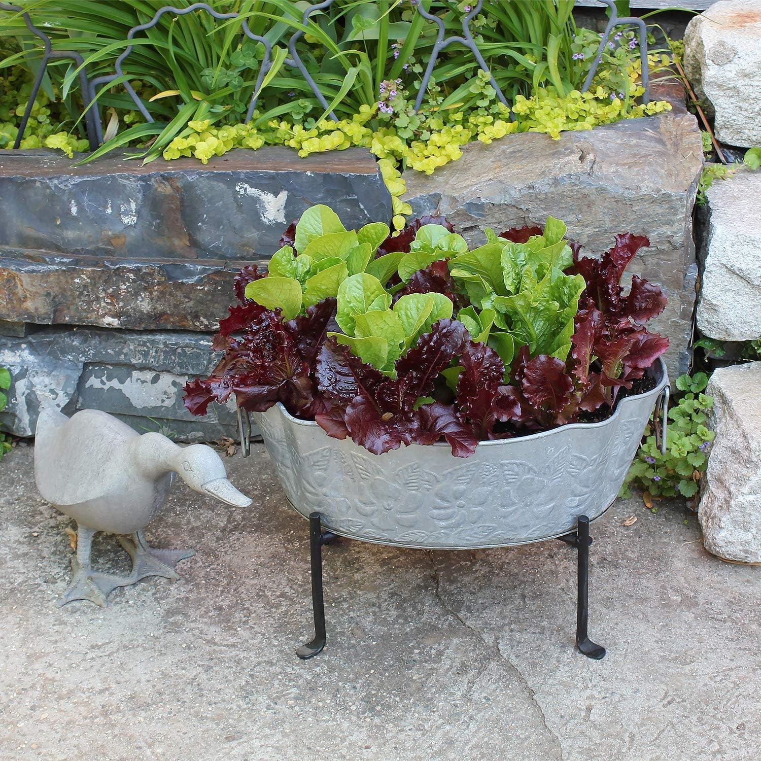 20" Embossed Oval Tub with Folding Stand Steel - ACHLA Designs: Vintage-Style Beverage Chiller & Planter