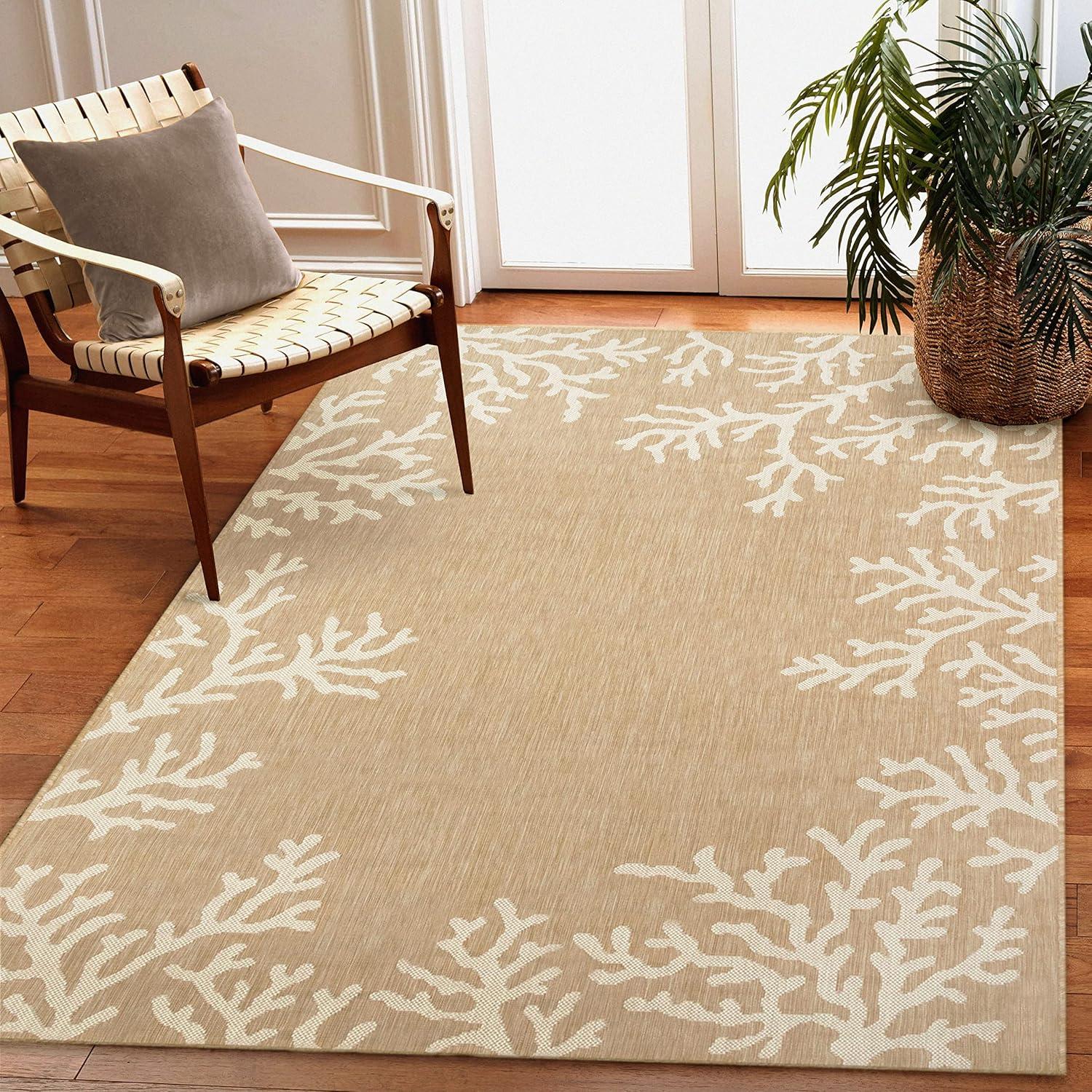 Liora Manne Carmel Coral Border Indoor/Outdoor Rug Sand 7'10" x 9'10"