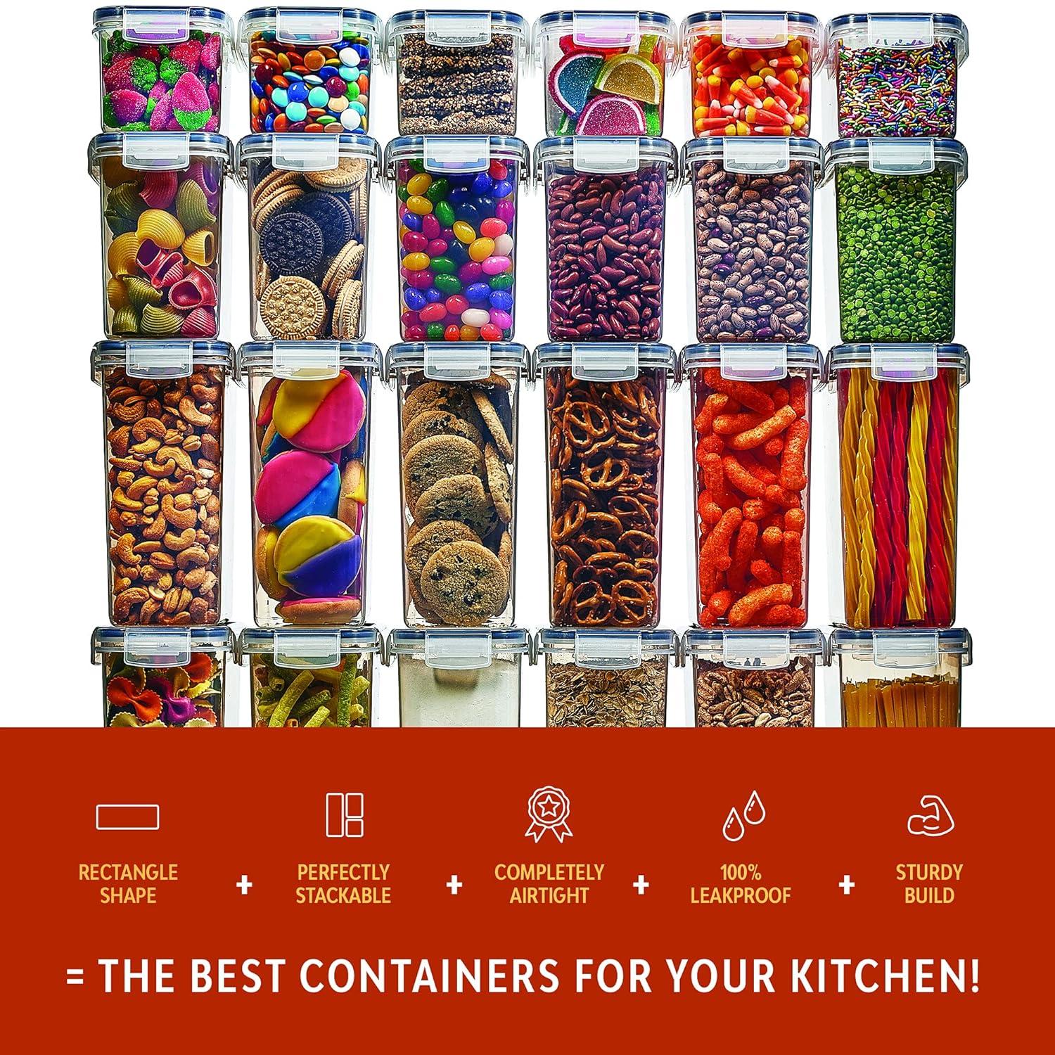 14 Pack Airtight Food Storage Container Set - BPA Free Clear Plastic Kitchen and Pantry Organization Canisters with Durable Lids for Cereal, Dry Food Flour & Sugar - Labels, Marker & Spoon Set