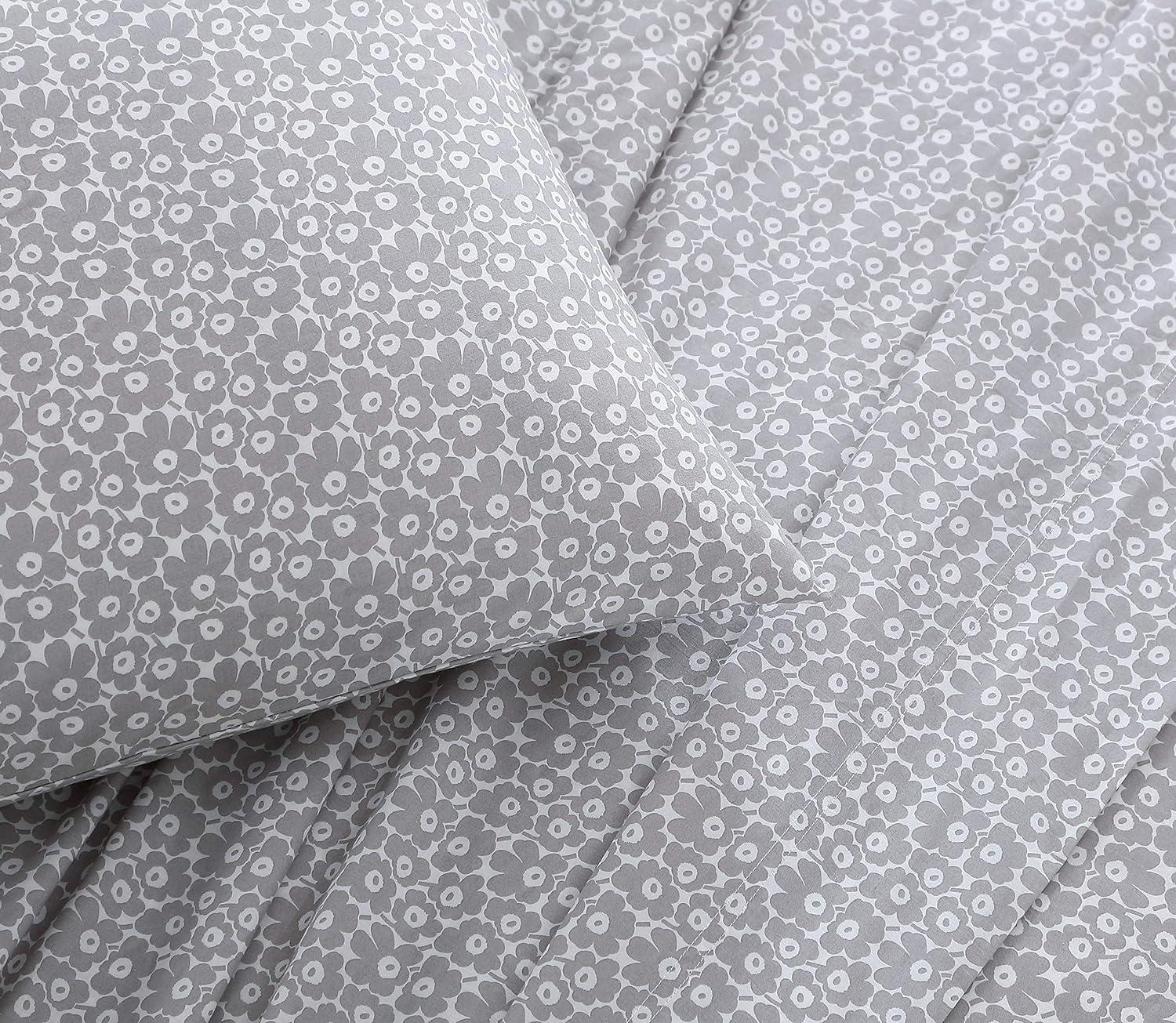 Gray Floral Cotton Percale Queen Sheet Set