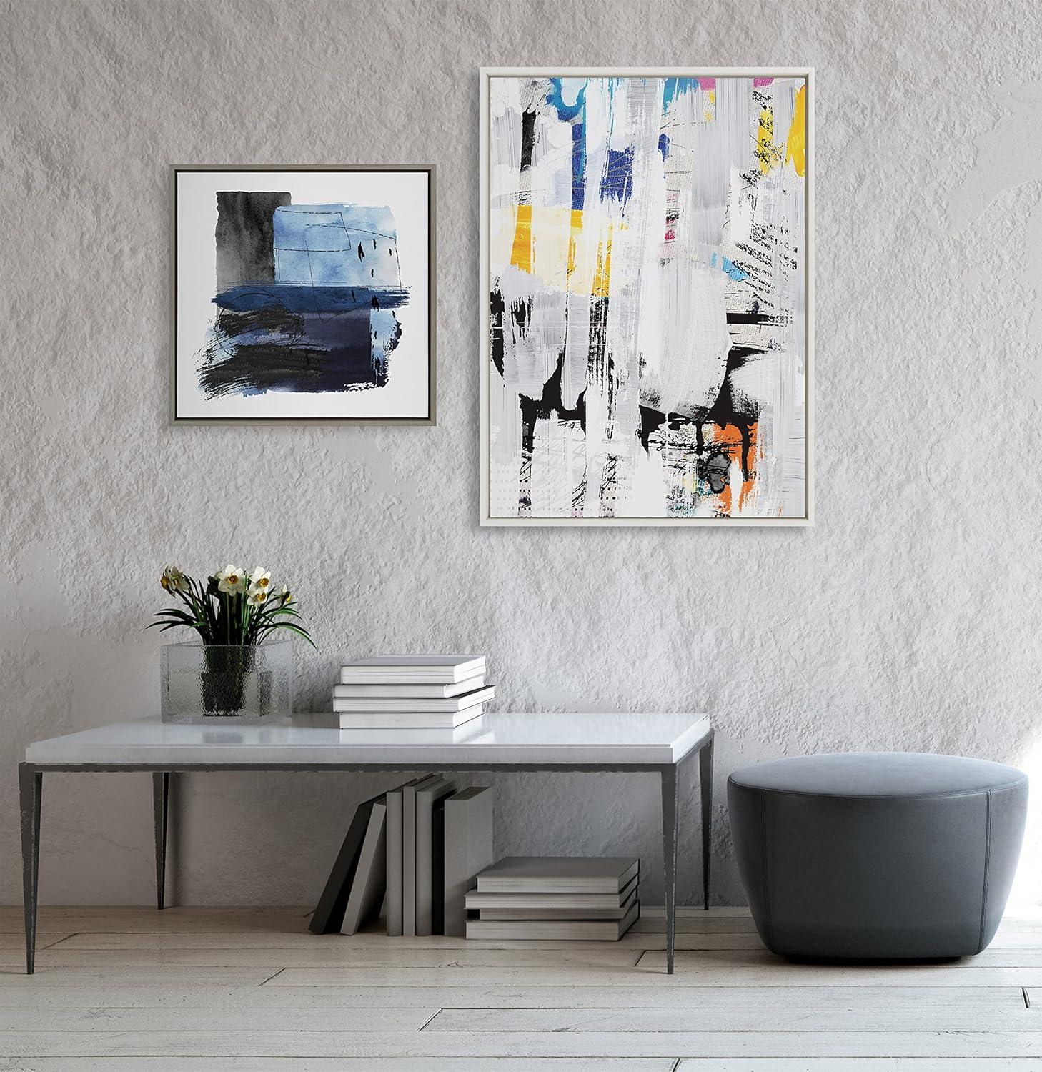 Oversized White and Multicolor Abstract Canvas Wall Art, 28x38