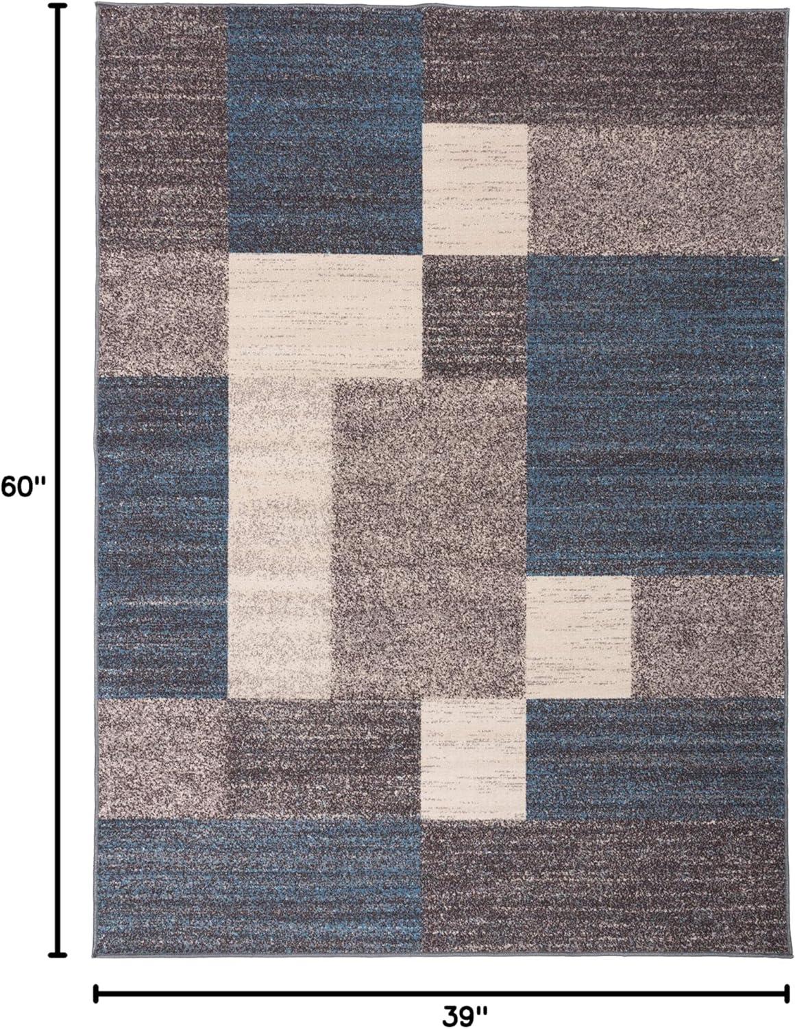 World Rug Gallery Modern Boxes Design Non-slip (Non-skid) Blue 3'3" x 5' Area Rug
