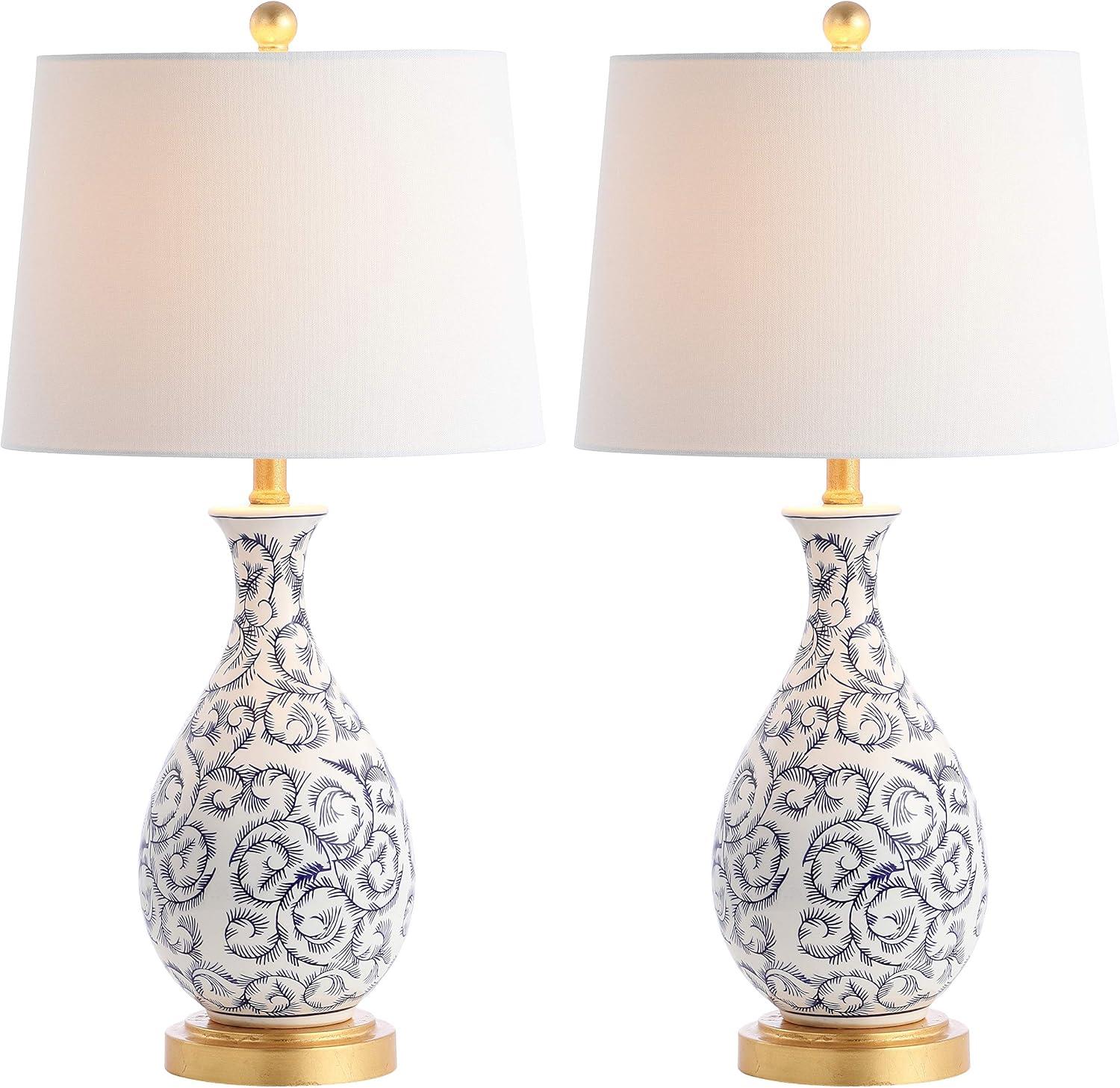 SAFAVIEH Avi Floral Vines 27.5 in. H Table Lamp, Blue/White, Set of 2