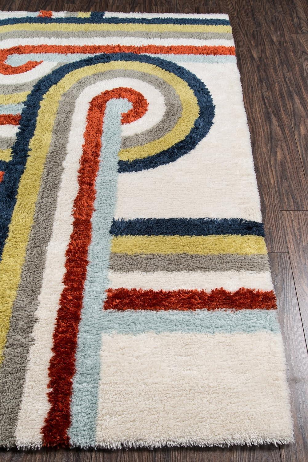 Retro Scandinavian Multi-Color Shag Area Rug, 2' x 3'