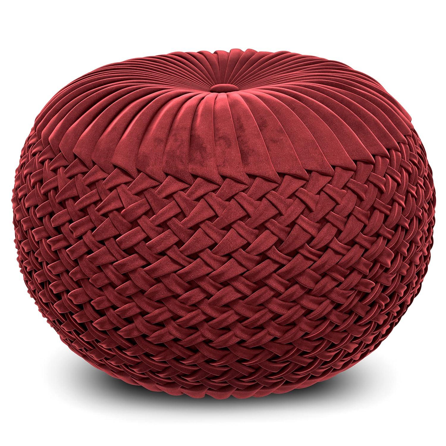Simpli Home Grafton 20"W Velvet Round Button-Tufted Pouf