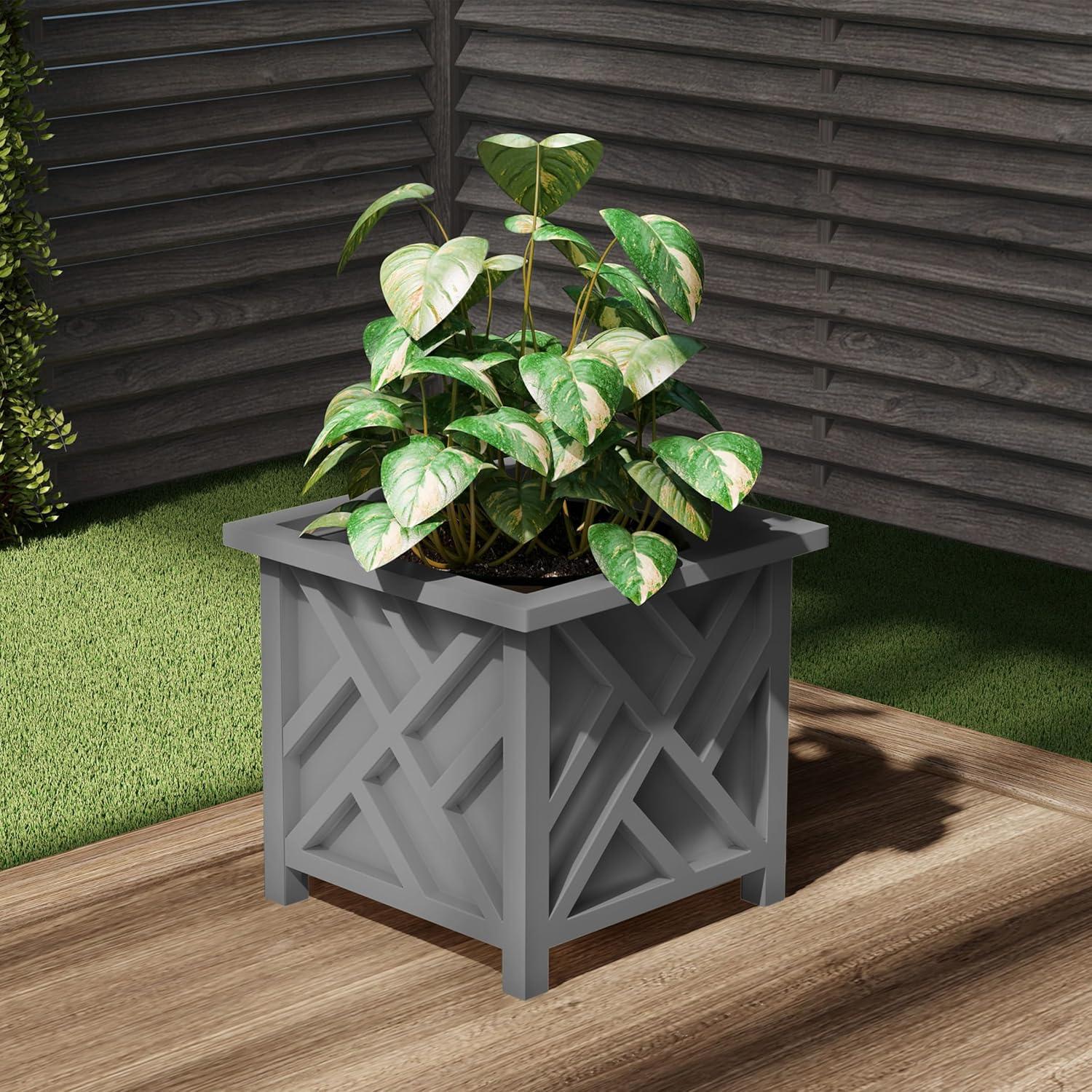 Pure Garden 14.75" Lattice Planter Box, Gray