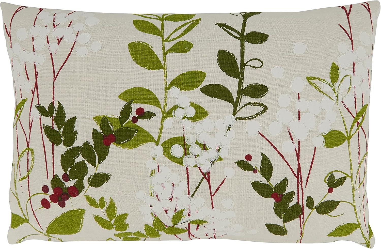 Natural Cotton Holiday Botanical Throw Pillow