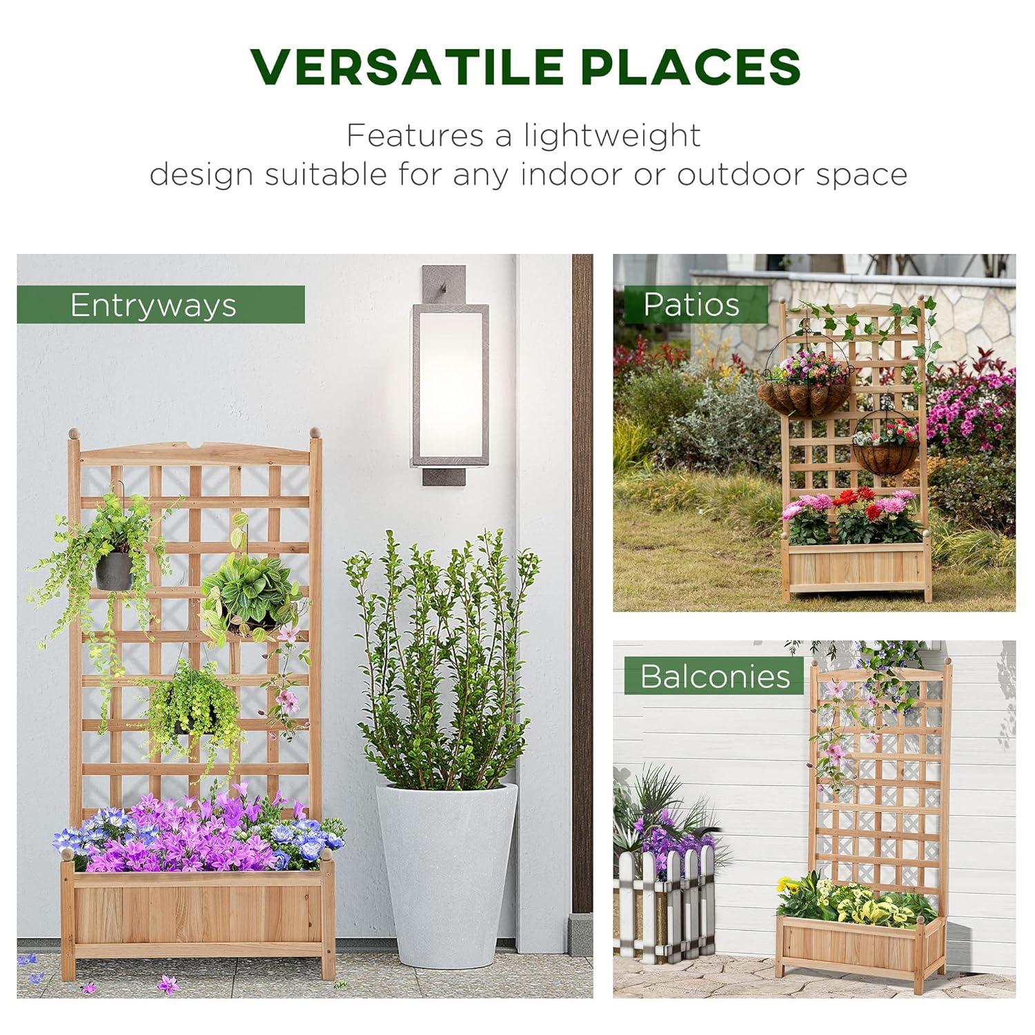 Outsunny 24" x 12" x 49" Raised Garden Bed, Planter with Trellis Board Back & Strong Wooden Design