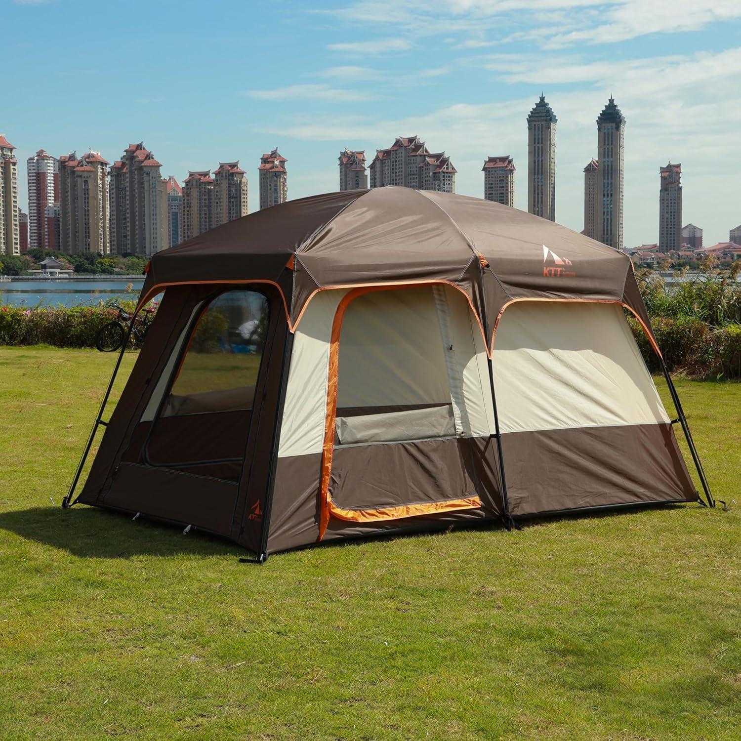 Large Gray and Orange Waterproof 6-Person Cabin Tent