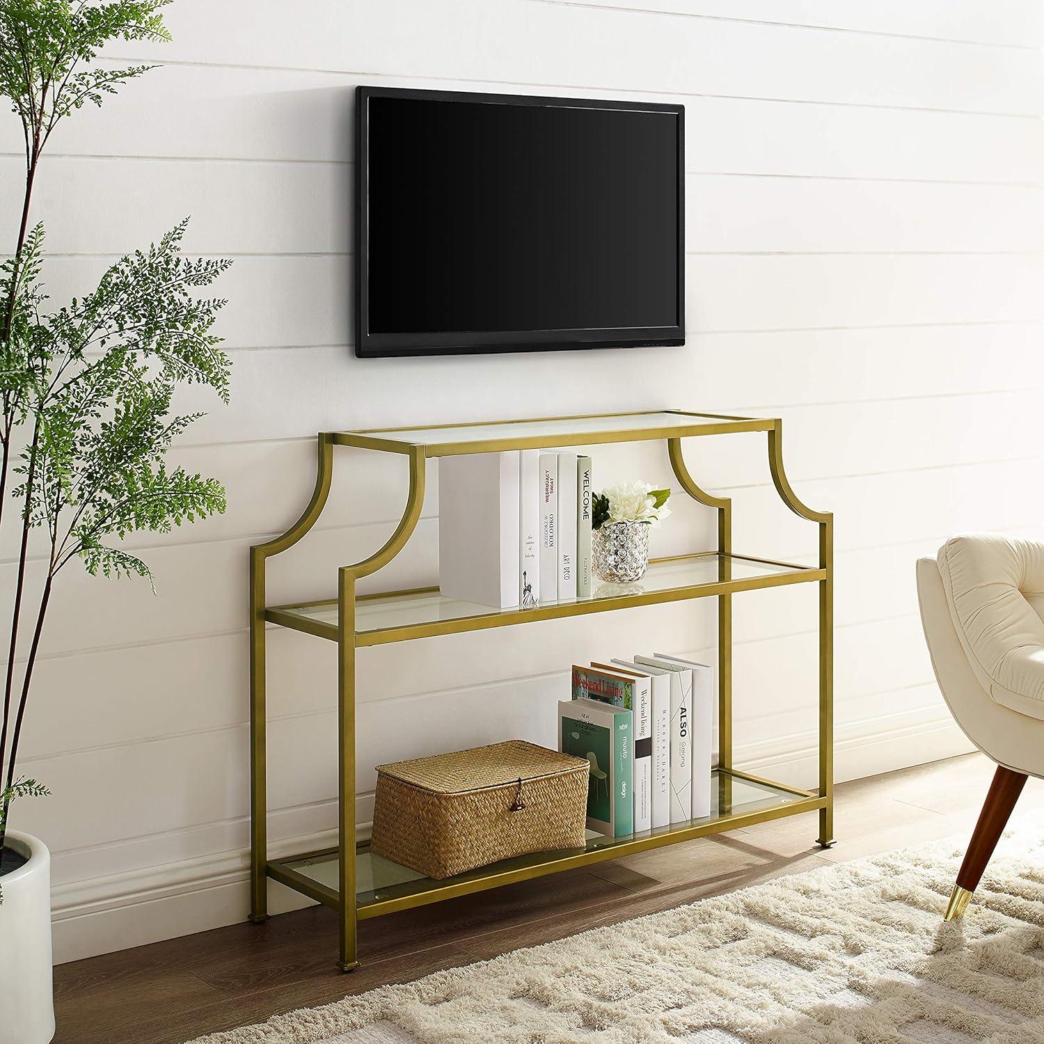 Aimee Console Table - Crosley: Elegant Steel Frame, Clear Glass Top, Fixed Shelf, Entryway Furniture