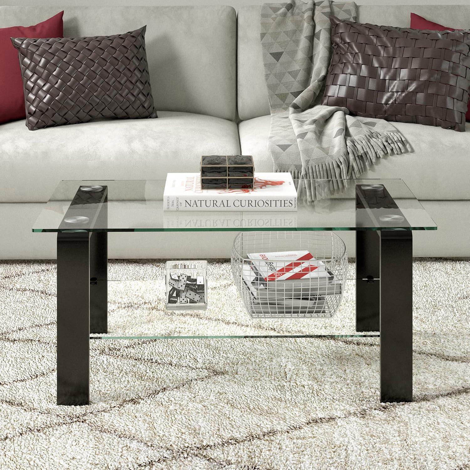 Evelyn&Zoe Asta 40" Wide Rectangular Coffee Table, Nickel