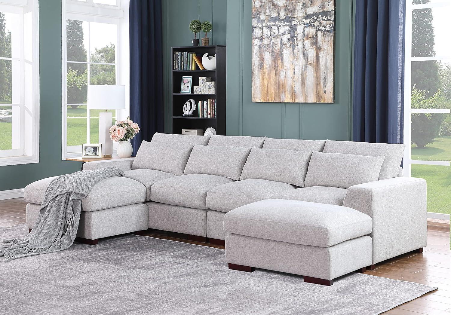 Biaggio Linen Blend Sectional with 2 Ottomans