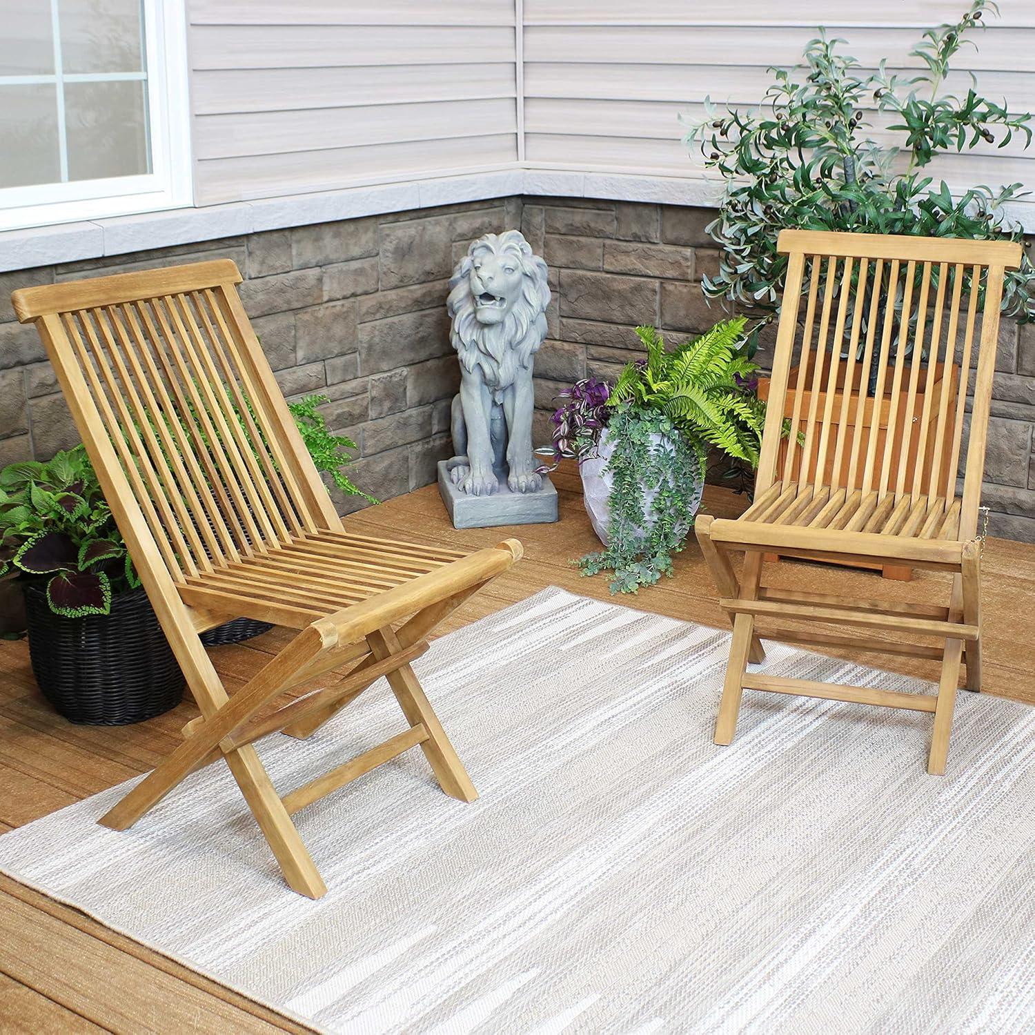 Sunnydaze Outdoor Solid Teak Wood with Stained Finish Hyannis Folding Dining Chairs - Light Brown