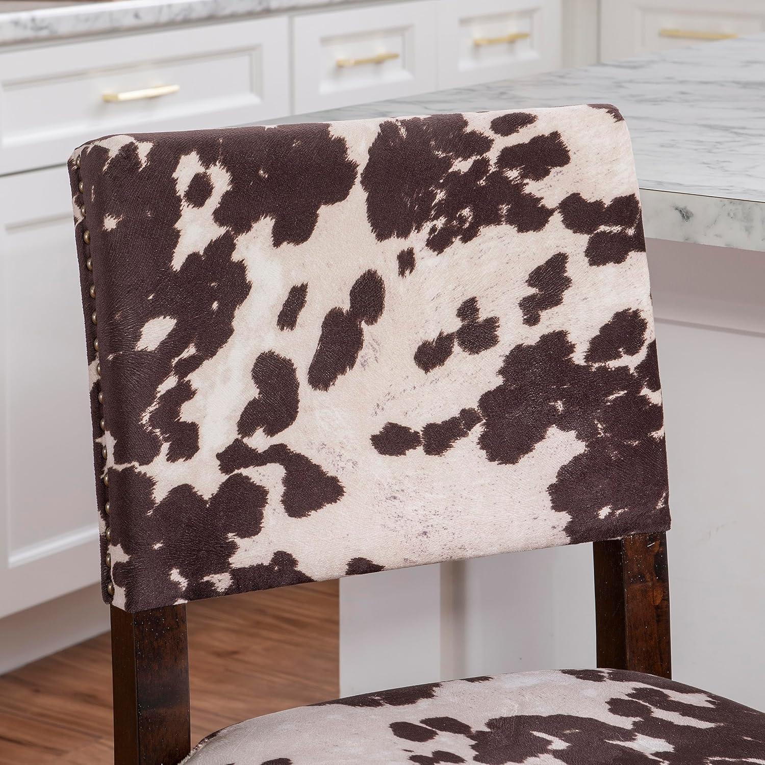 Linon 24" Corey Microfiber Upholstery Counter Height Barstool Cow print : Farmhouse Style, Wood Frame, Footrest