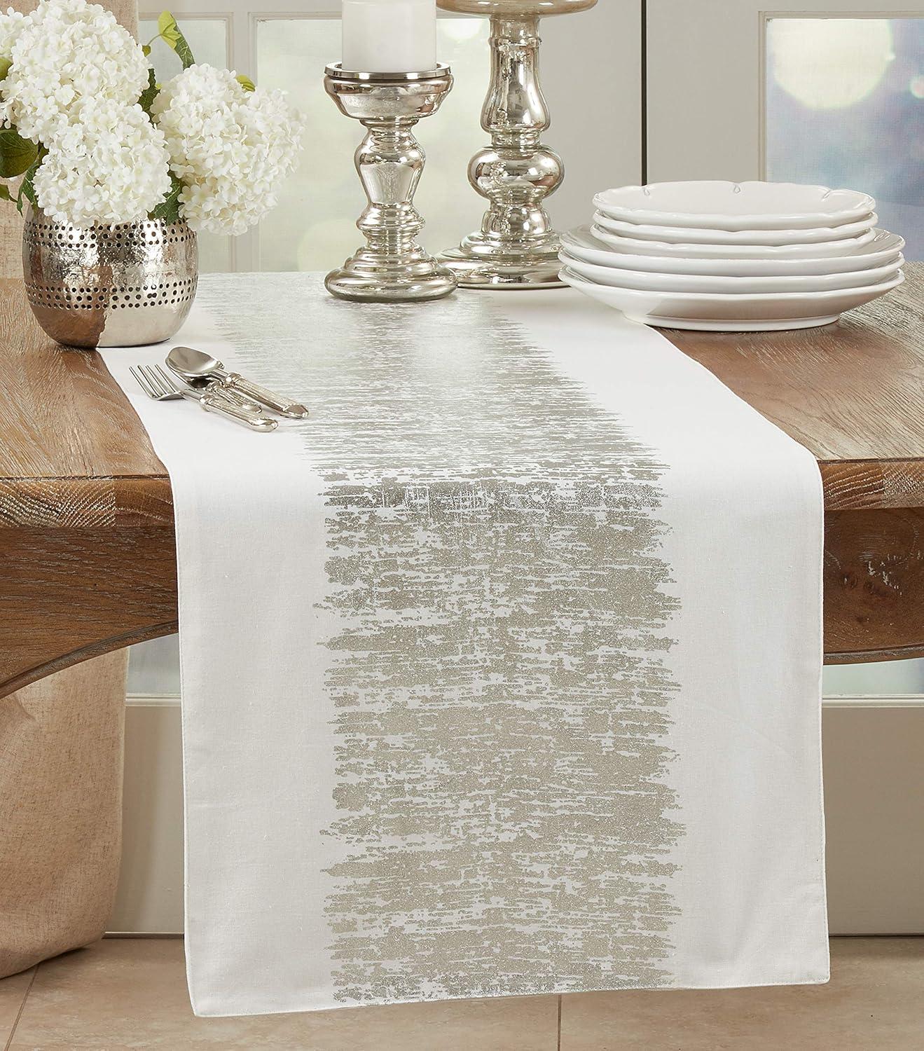 Saro Lifestyle Metallic Banded Design Runner, Silver, 16" x 90"