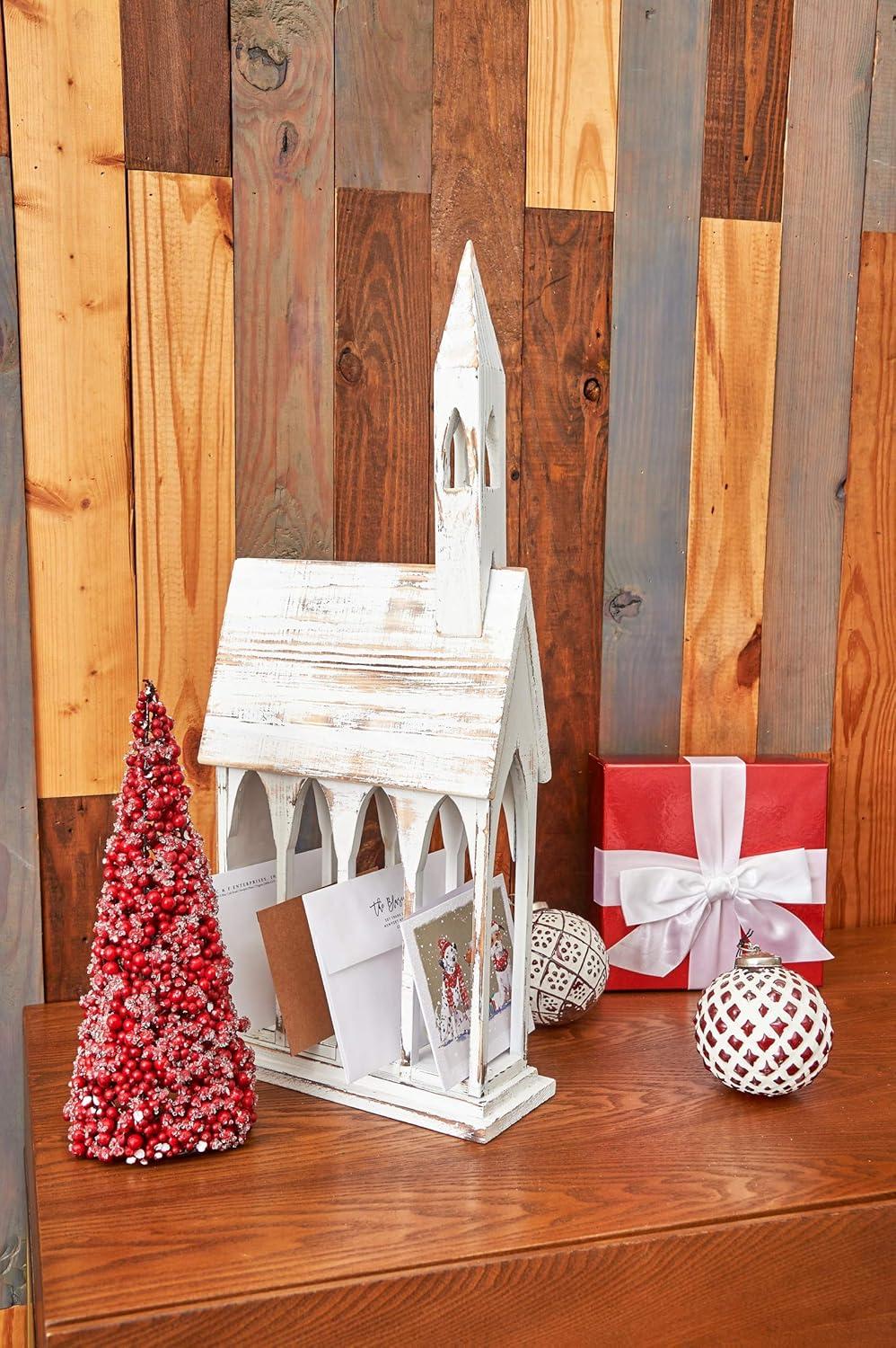 Gallerie II 24" Rustic White Church Chapel w/ White Roof Easter & Christmas Card Mail Holder