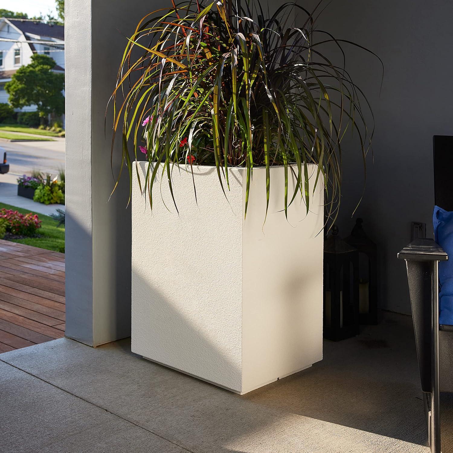 White Tall Rectangular Modern Outdoor Planter, 30"