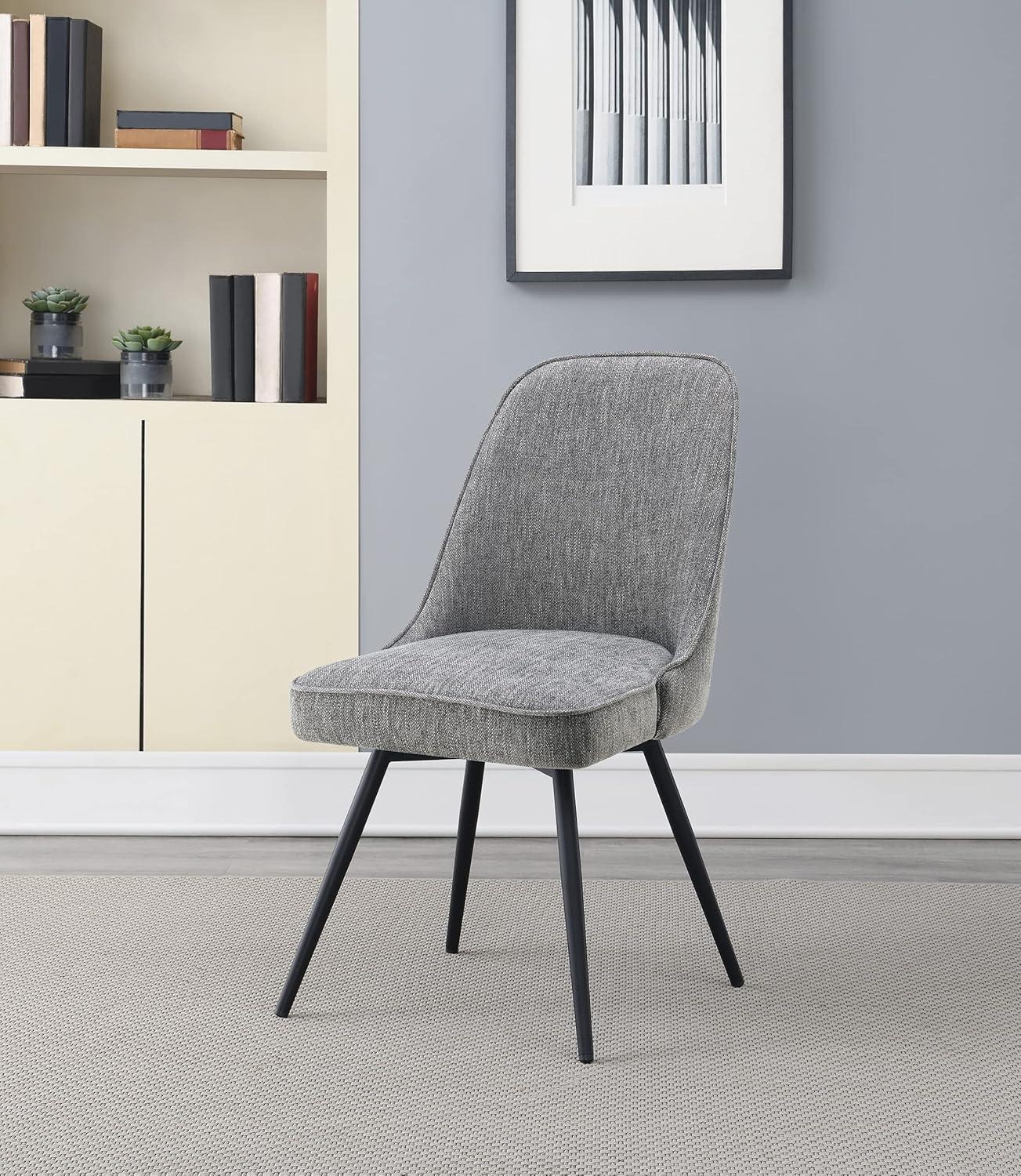 Charcoal Herringbone Fabric Swivel Chair with Metal Legs