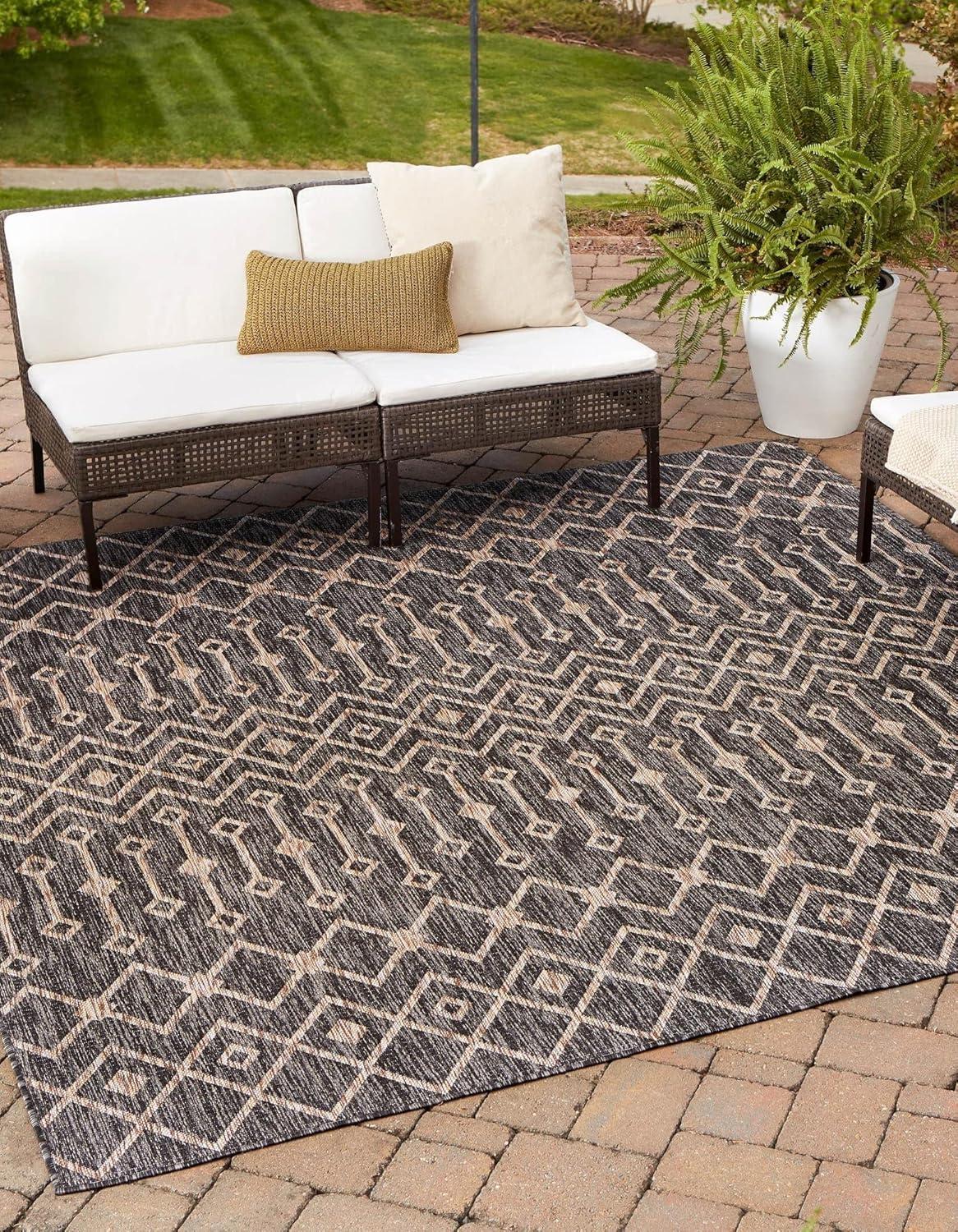 Unique Loom 5' 3 x 5' 3 Square Indoor/Outdoor Trellis Charcoal Gray Area Rug