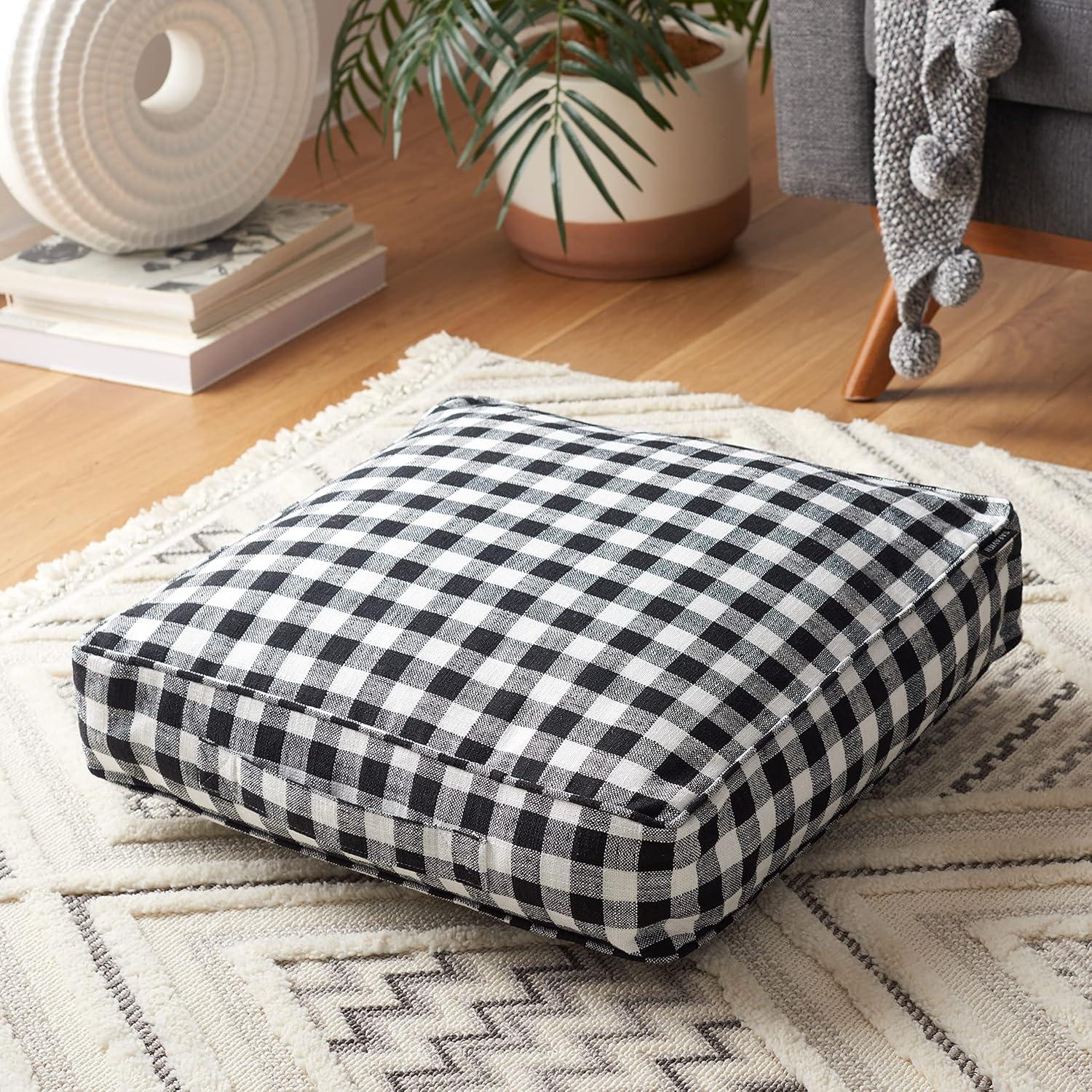 Black and White Gingham Square Floor Pillow