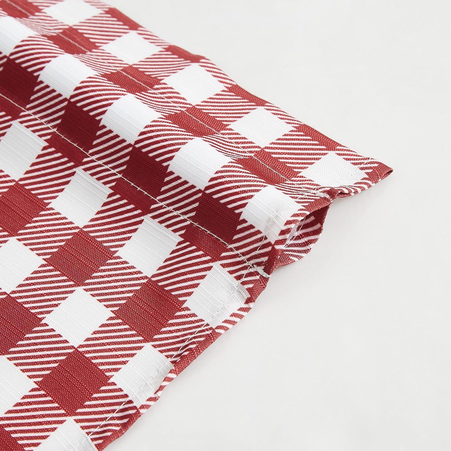 Red Gingham Rooster Print Polyester Kitchen Curtain Set