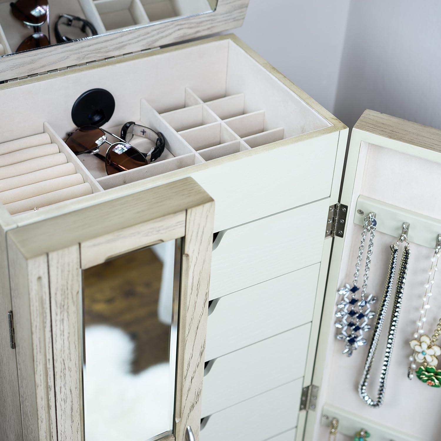 Hives & Honey Meadow Standing Jewelry Armoire Cabinet, Jewelry Storage Organizer with Top Flip Mirror, 2 Doors, 7 Drawers, Jewelry Chest, Jewelry Box for Necklace, Earring, Bracelet, Taupe