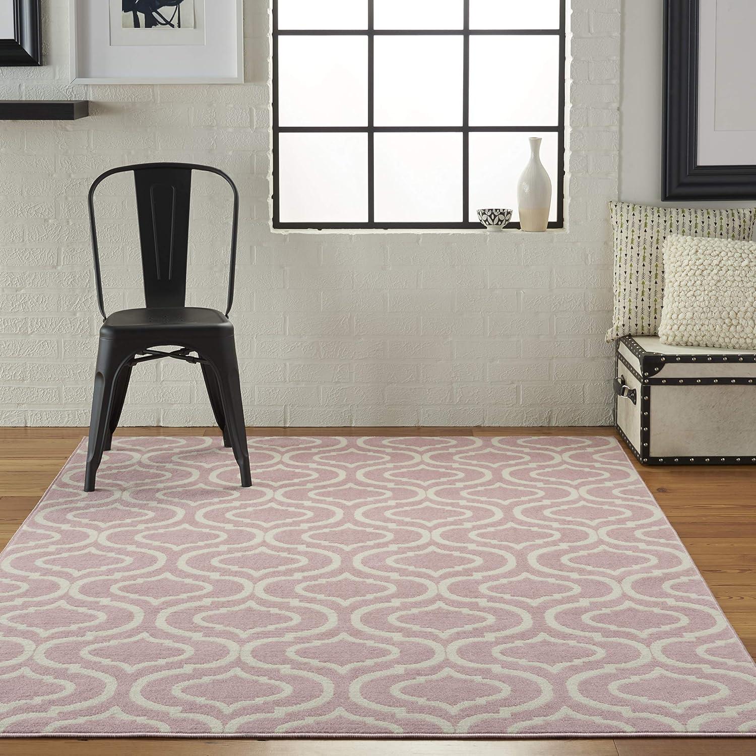 Nourison Jubilant 6' x 9' Pink Indoor Area Rug Moroccan Casual Trellis by Nourison