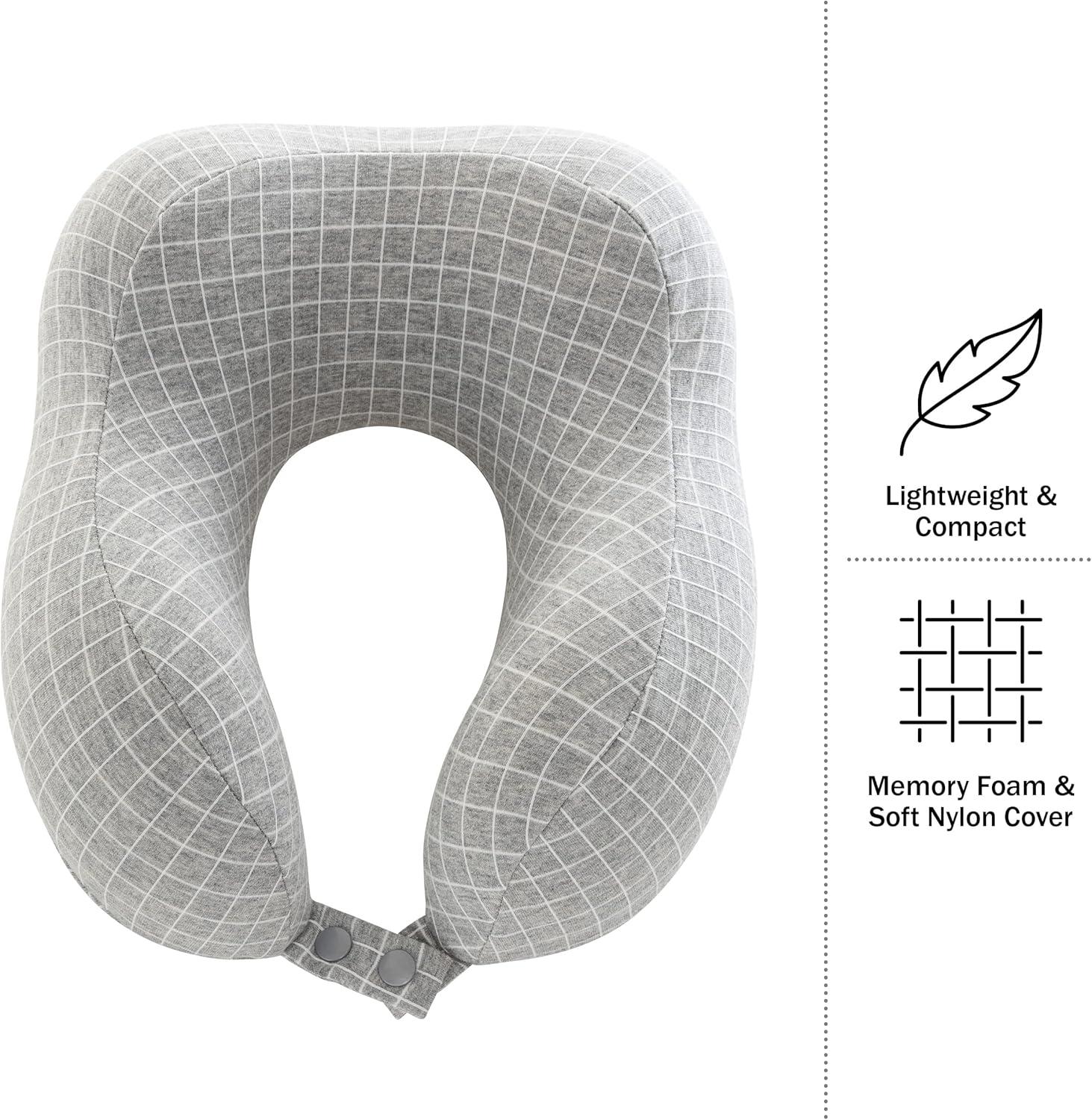 Travel Pillow - Memory Foam Pillow with Washable Cover - Neck Pillows for Sleeping on Airplanes, Trains, Cars, and Buses by Home-Complete (Gray)