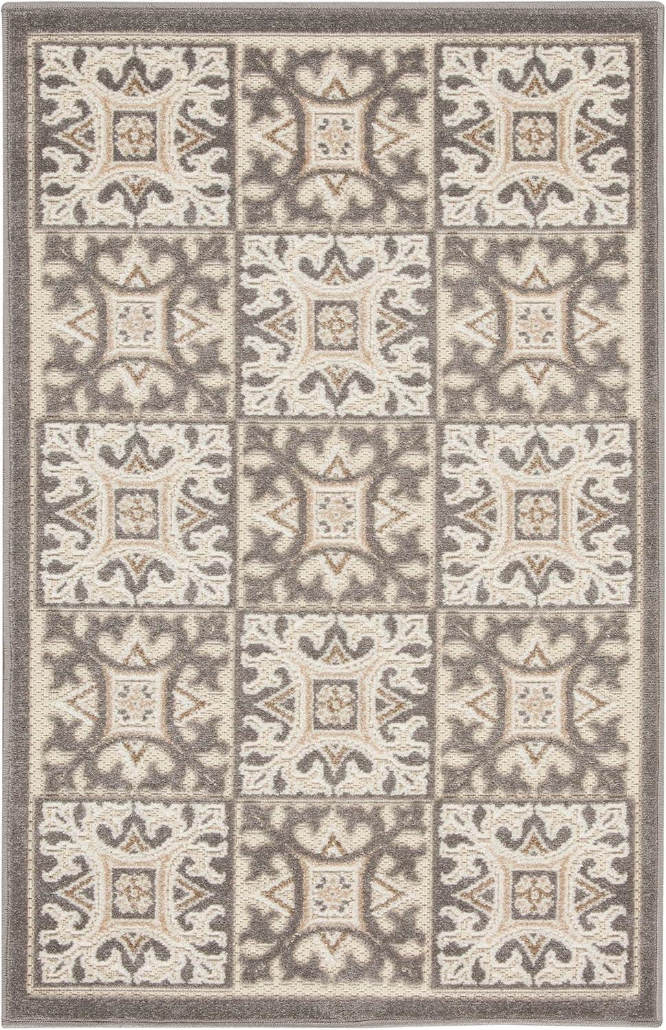 Elysian Ivory Grey Geometric Flat Woven Indoor/Outdoor Rug 32"x48"