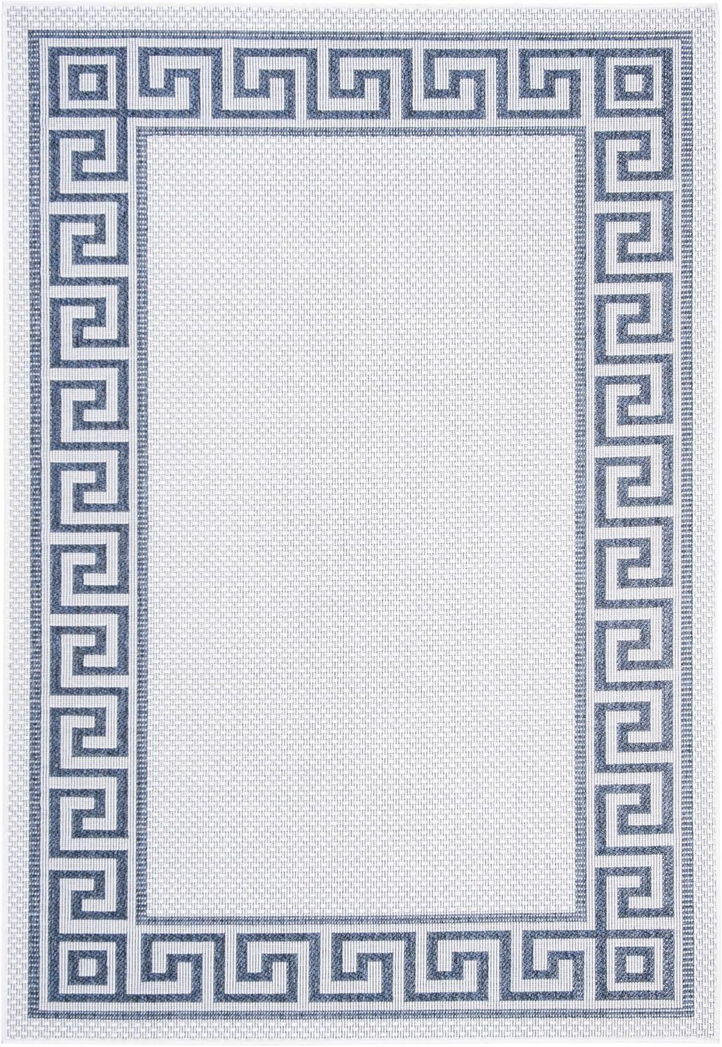 SAFAVIEH Bermuda Isidora Geometric Machine Washable Indoor/Outdoor Area Rug, Ivory/Blue, 5'3" x 7'6"