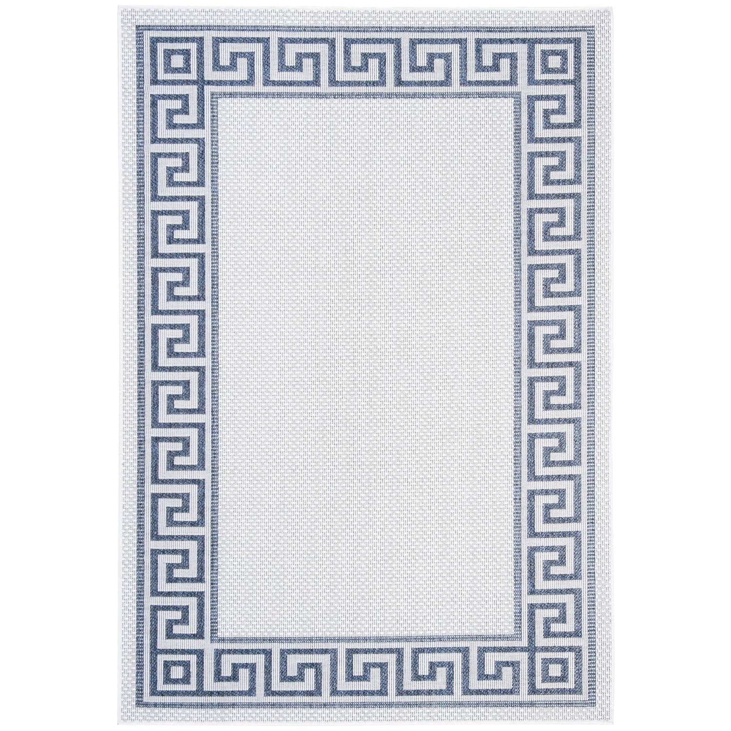 SAFAVIEH Bermuda Isidora Geometric Machine Washable Indoor/Outdoor Area Rug, Dark Blue/Ivory, 8' x 10'