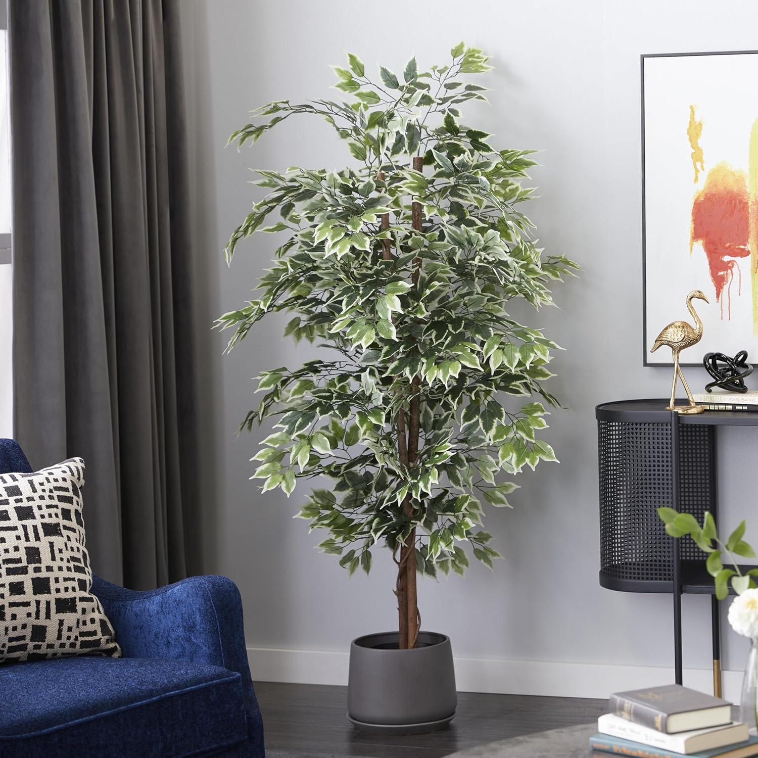 DecMode 73" Artificial Ficus Tree in Realistic Leaves and Black Plastic Pot