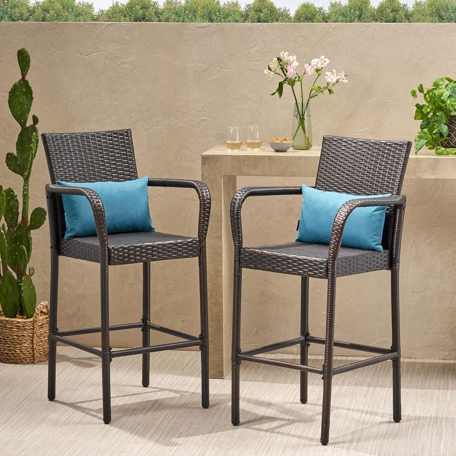 Stewart 30-Inch Outdoor Brown Wicker Barstool (Set of 2)