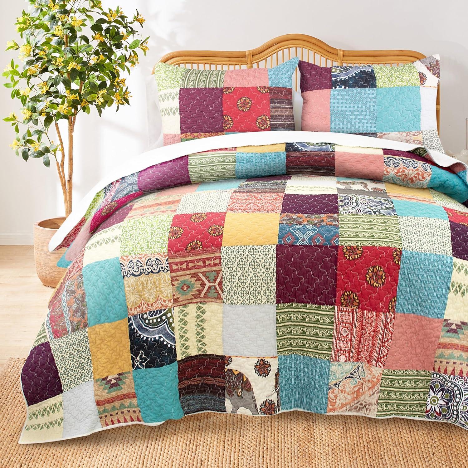 Greenland Home Fashions Renee Upcycle Luxurious Comfortable 3 Pieces Quilt Set Multicolor