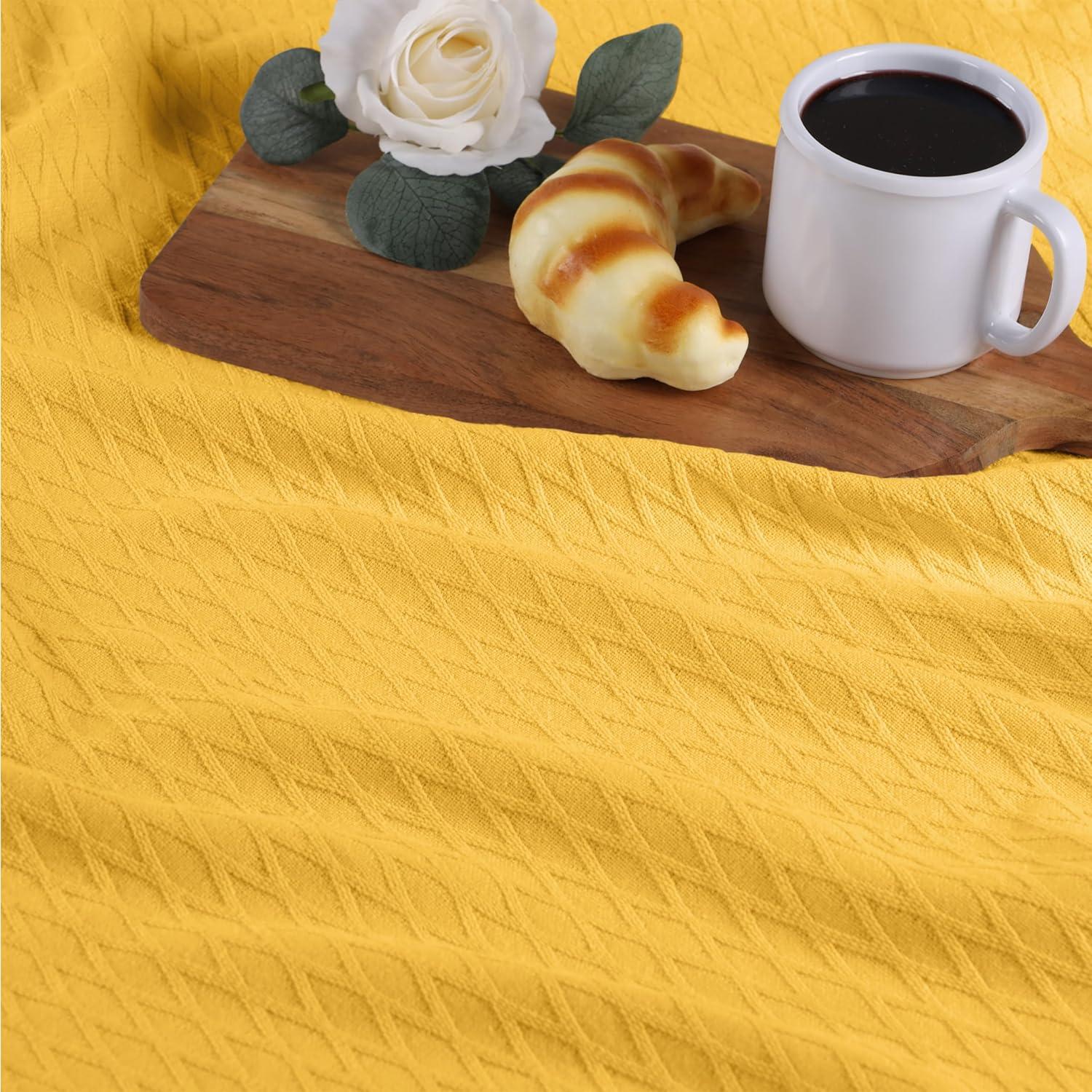 Superior Diamond All-Season Cotton Blanket, Throw, Yellow