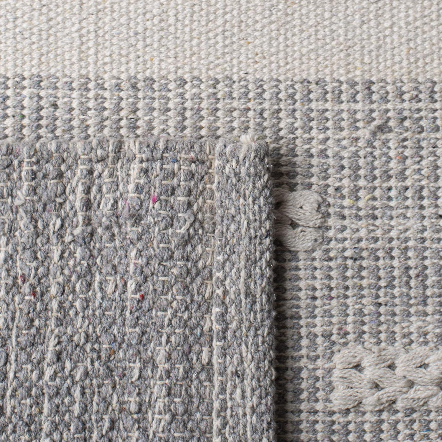 Striped Kilim STK519 Hand Woven Area Rug - Ivory/Grey - 3'x3' - Safavieh.