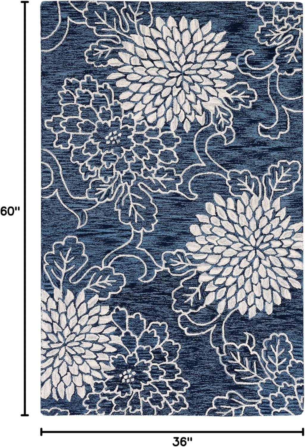 SAFAVIEH Jardin Clara Floral Wool Area Rug, Navy/Ivory, 3' x 5'