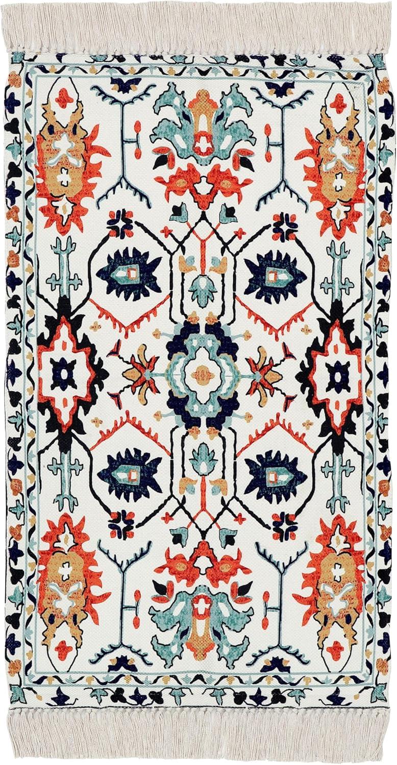 Machine Washable Thin Area Rug - Oriental Vintage Rust Red Kitchen, Bedroom, Hallway, Bathroom, and Entryway 3x5 Rugs - Stain and Water-Resistant - Non-Slip - Pet and Kid Friendly