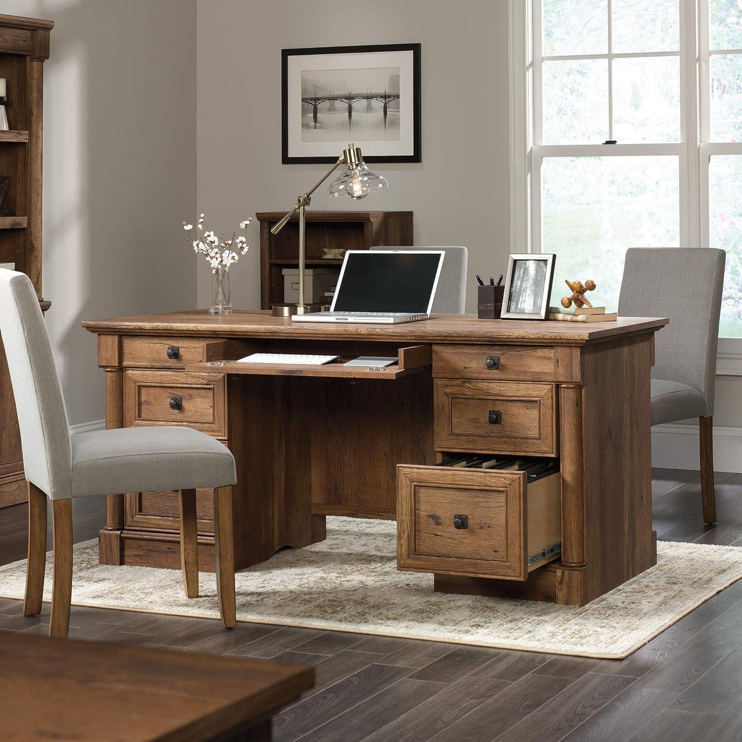 Sauder Palladia Executive Desk, Vintage Oak Finish