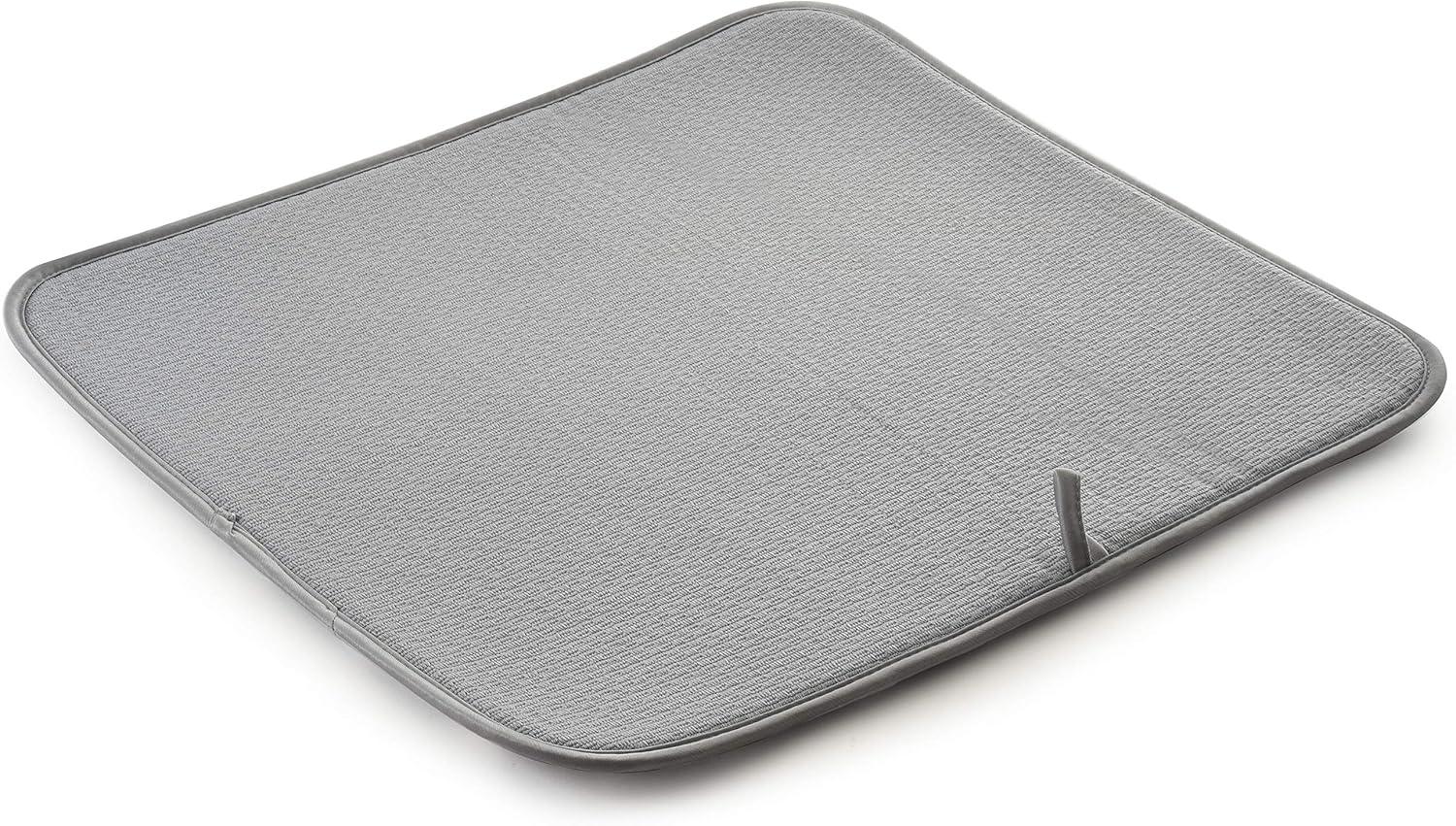 SRENTA 18" X 16" Microfiber Dish Drying Mat Super Absorbent Dish Drainer Kitchen Pad with Hanging Loop, Gray Trellis